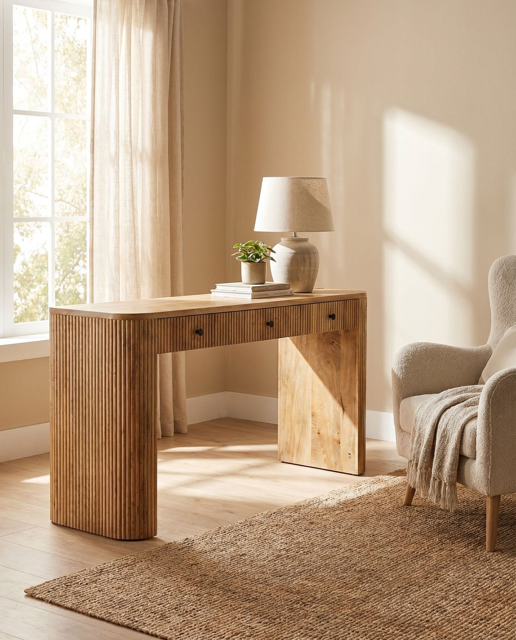 The Sahara Serenity Three-Drawer Natural Console - Art and craft furniture