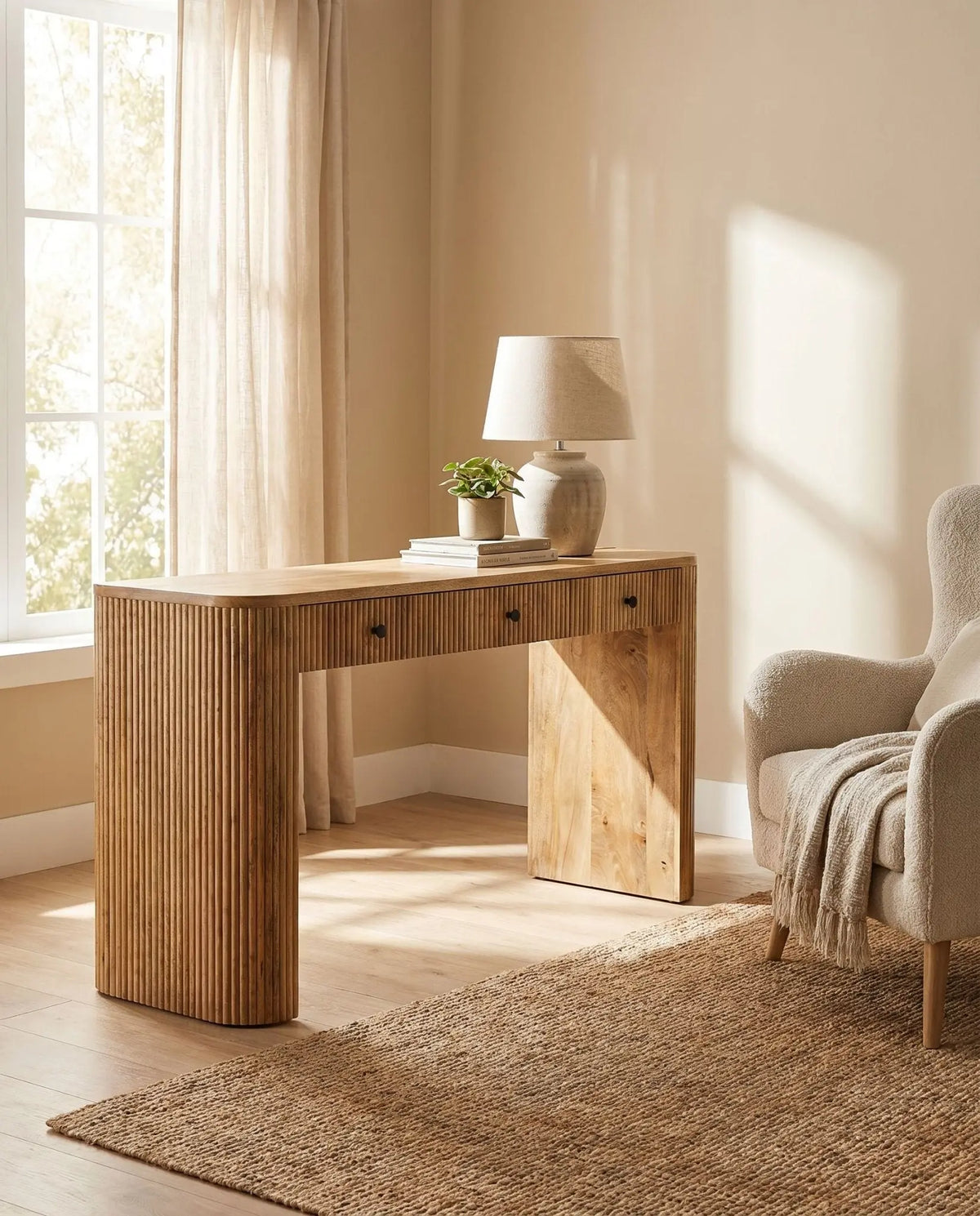 The Sahara Serenity Three-Drawer Natural Console - Art and craft furniture