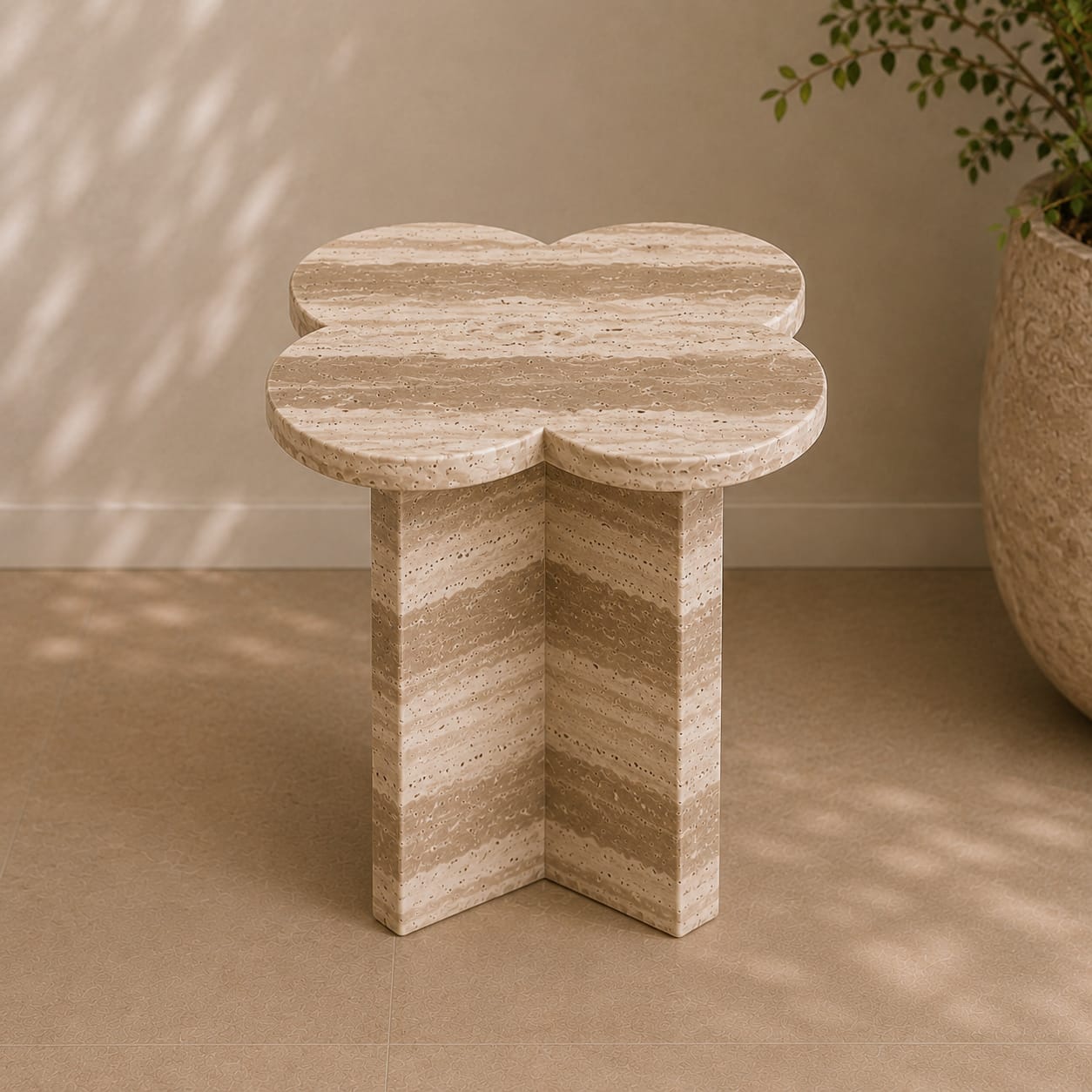 Travertine Accent Table – Honed Finish - Art and craft furniture