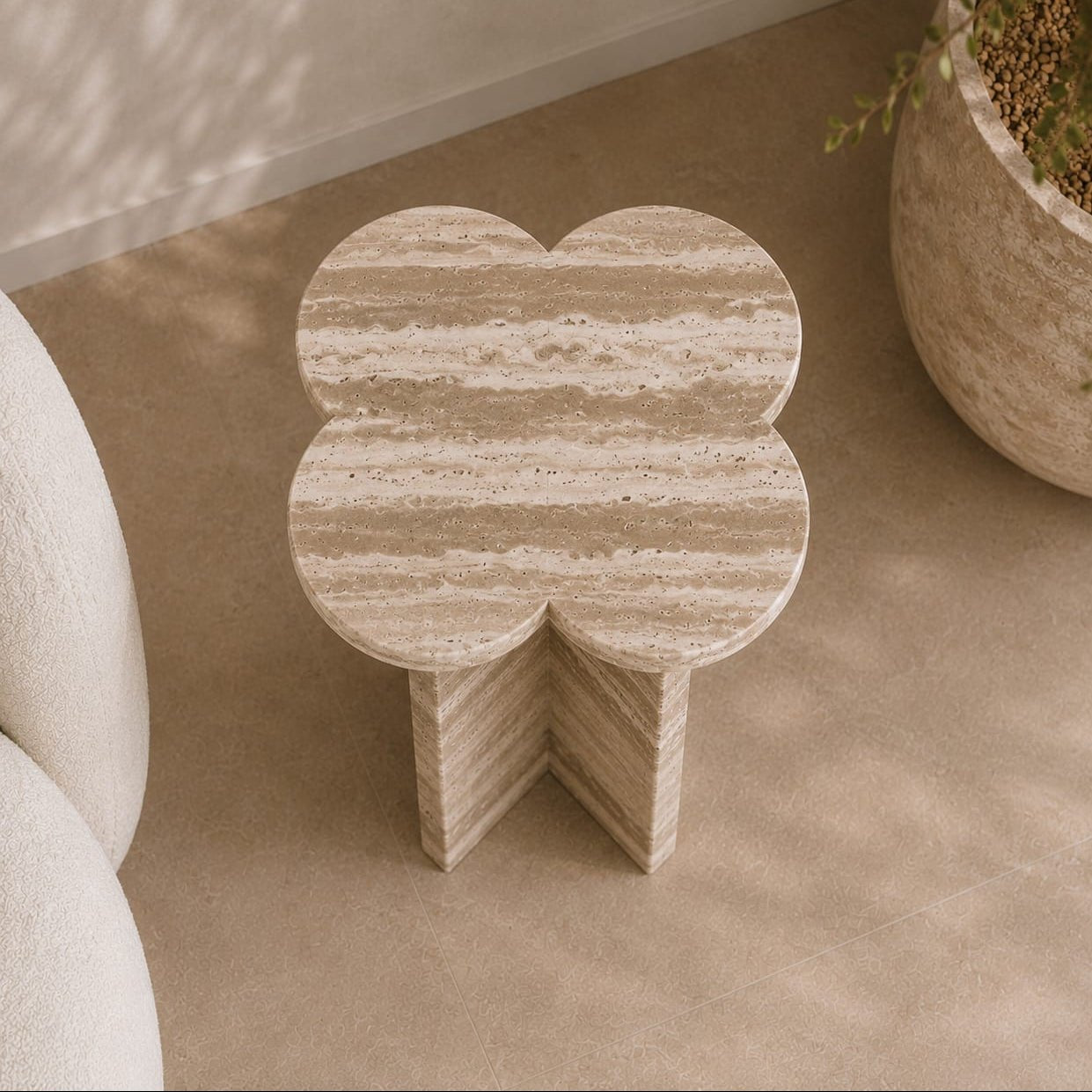 Travertine Accent Table – Honed Finish - Art and craft furniture