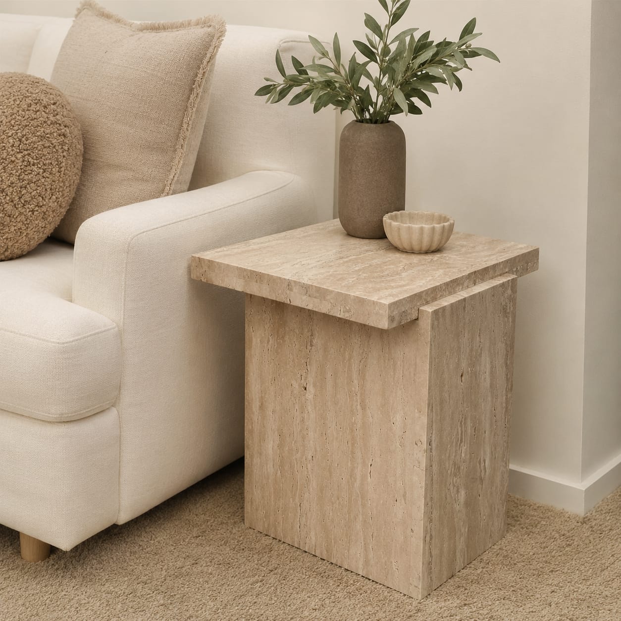 Travertine Beige Honed Side Table - Art and craft furniture