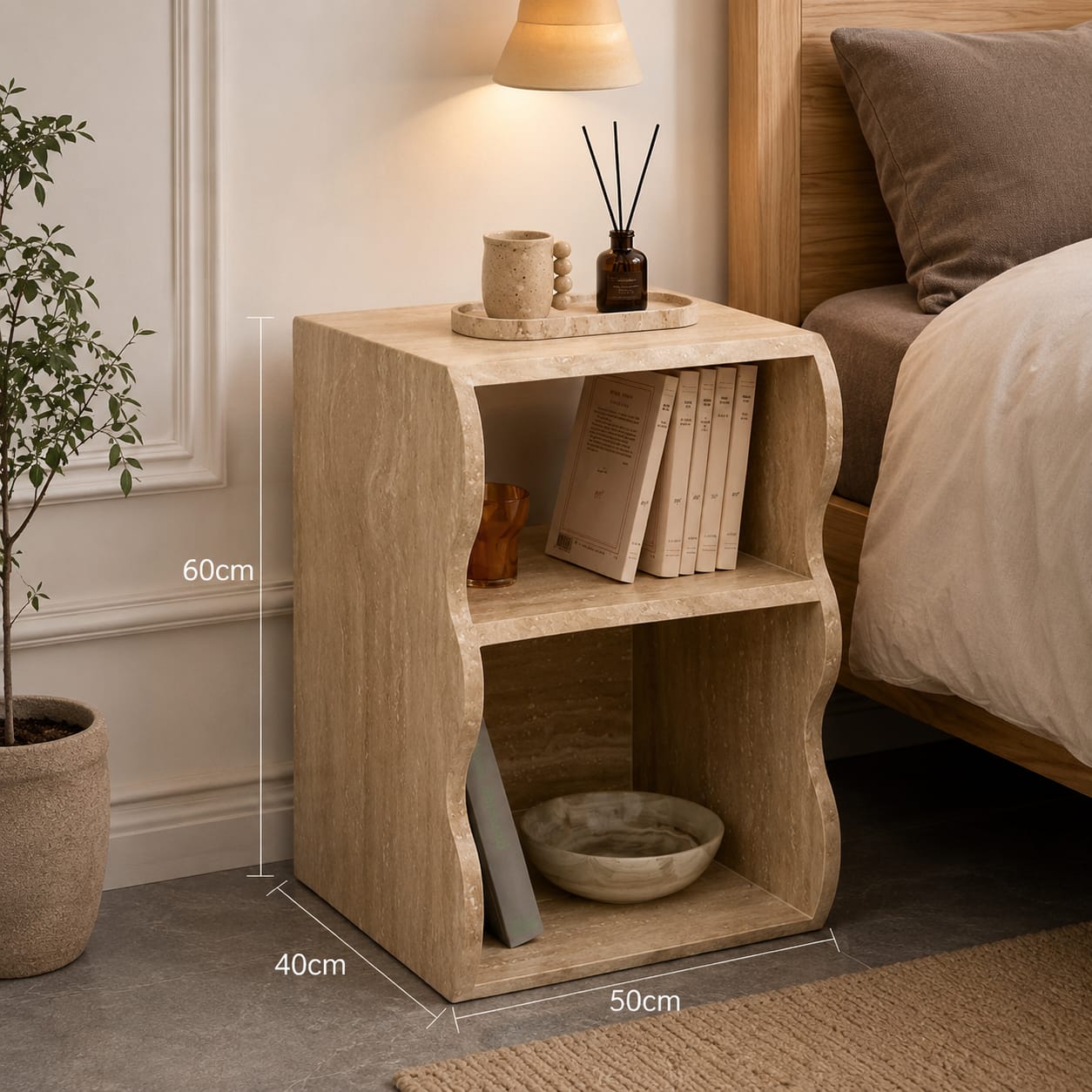 Travertine Beige Marble side table - Art and craft furniture