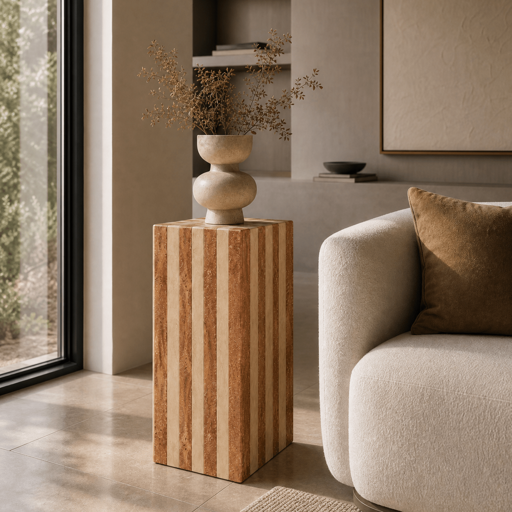 Travertine Beige & Red Plinth – Honed Finish - Art and craft furniture