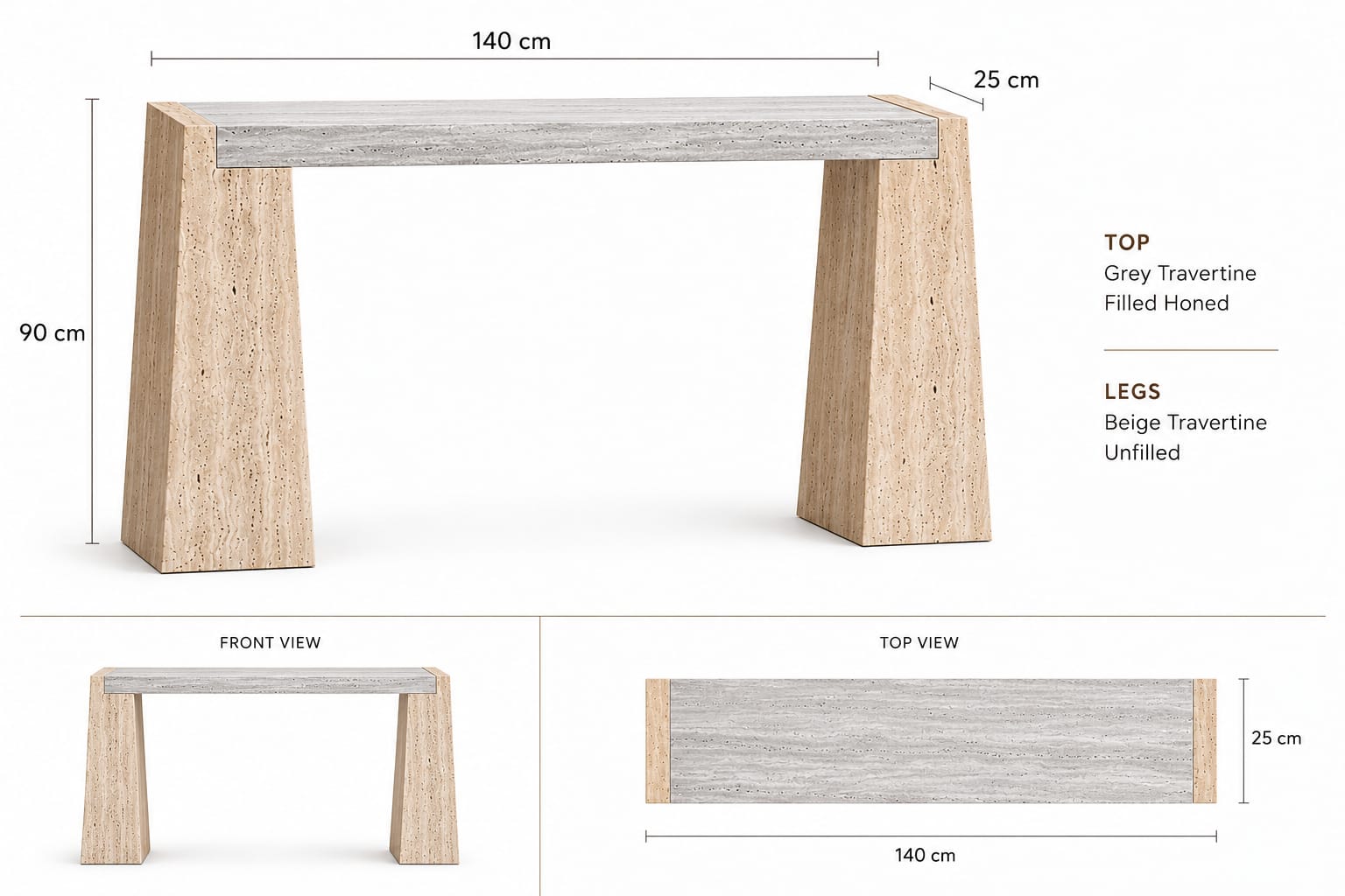 Travertine Beige & Silver Console Table - Art and craft furniture