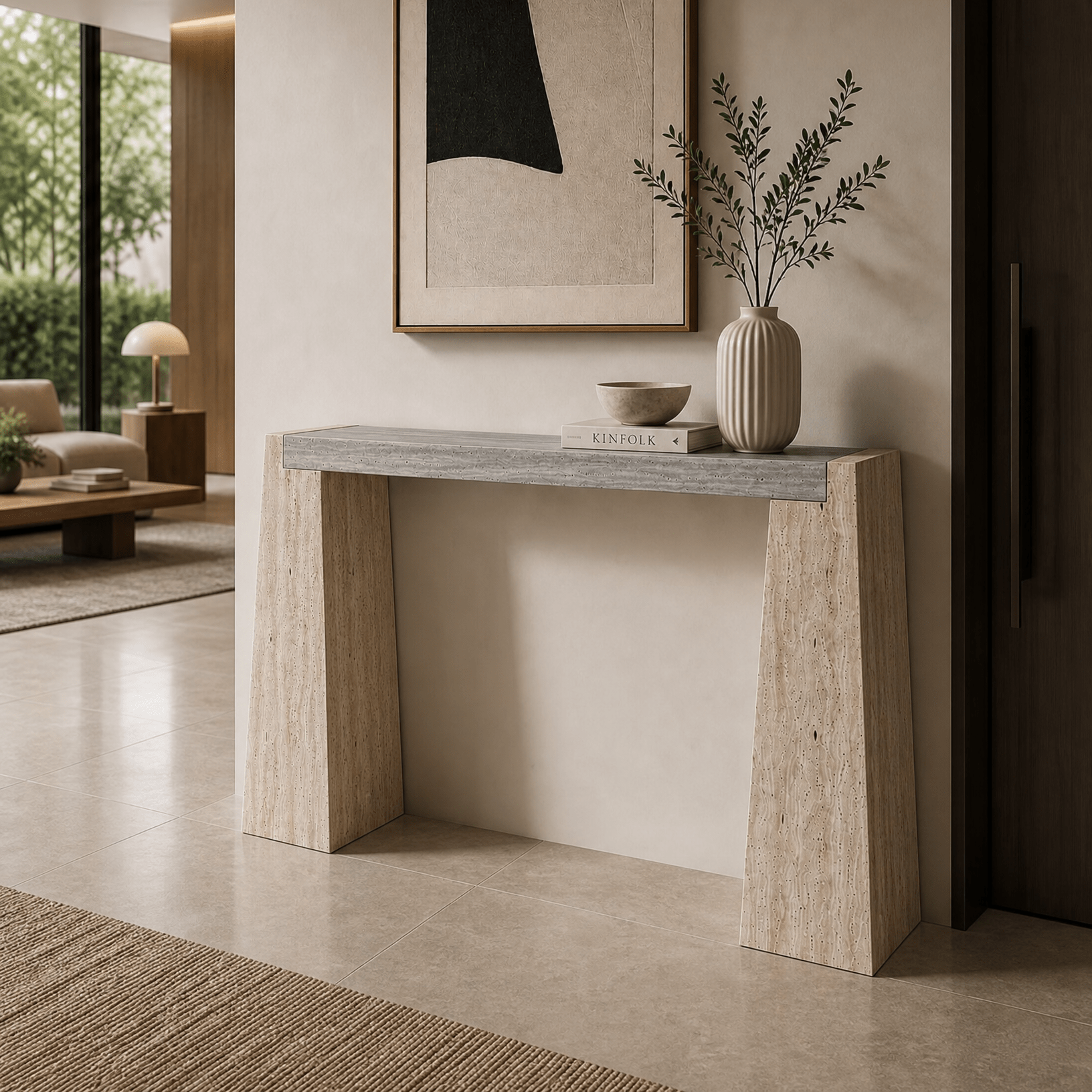 Travertine Beige & Silver Console Table - Art and craft furniture