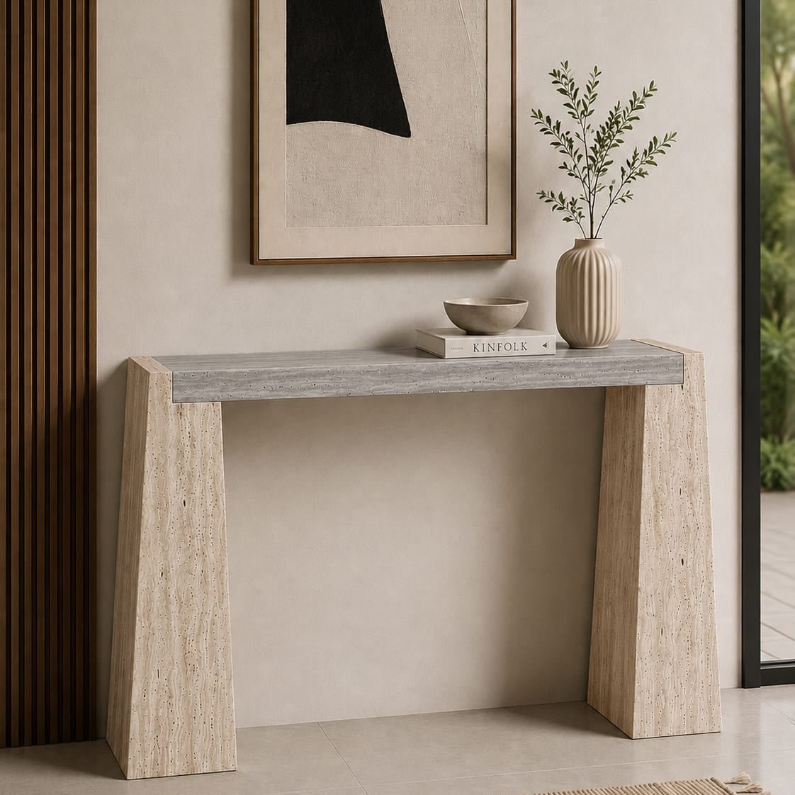 Travertine Beige & Silver Console Table - Art and craft furniture