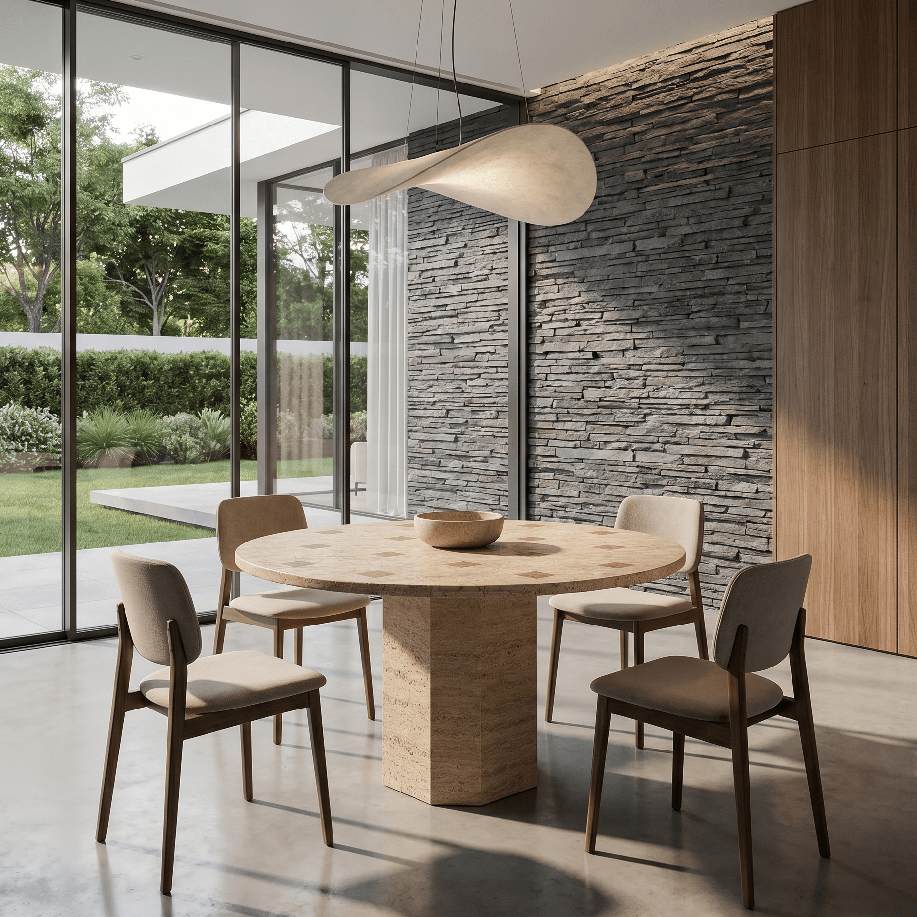 Travertine Dining Table – Hexagonal Base - Art and craft furniture