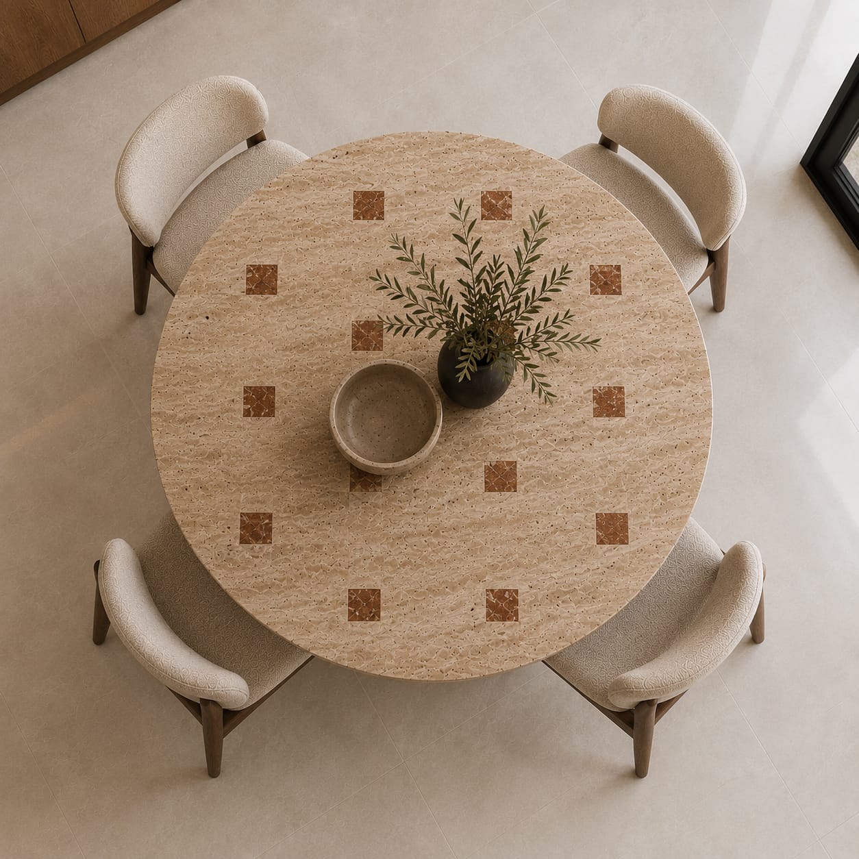 Travertine Dining Table – Hexagonal Base - Art and craft furniture
