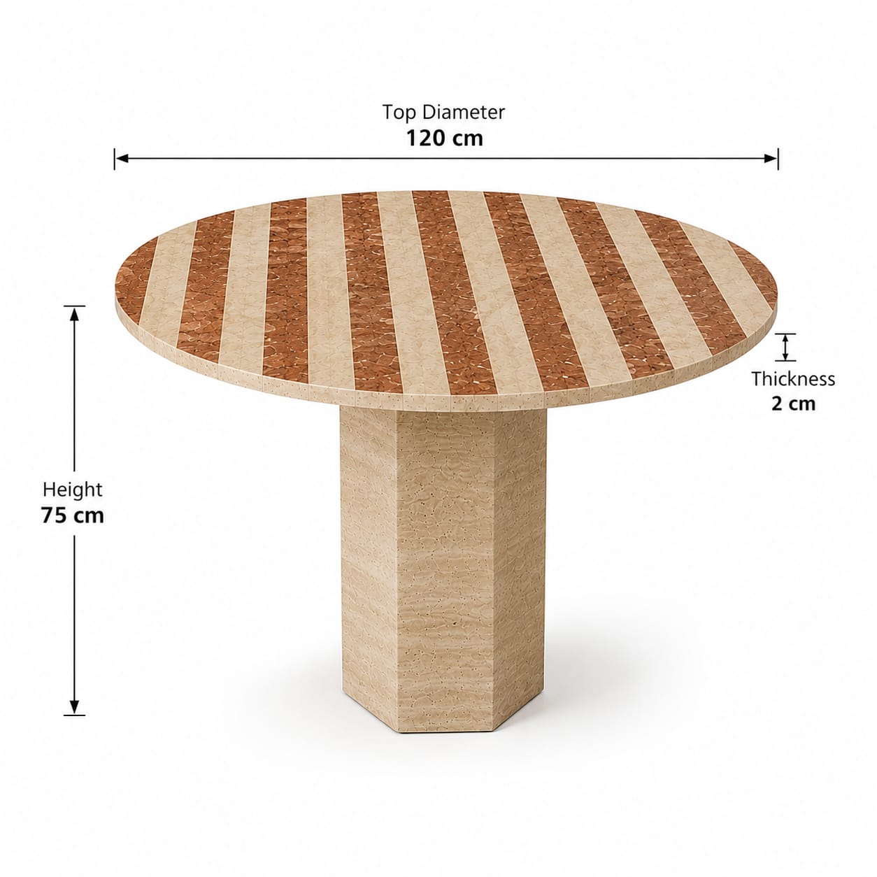 Travertine Dining Table Red & Beige Hexagonal Base - Art and craft furniture