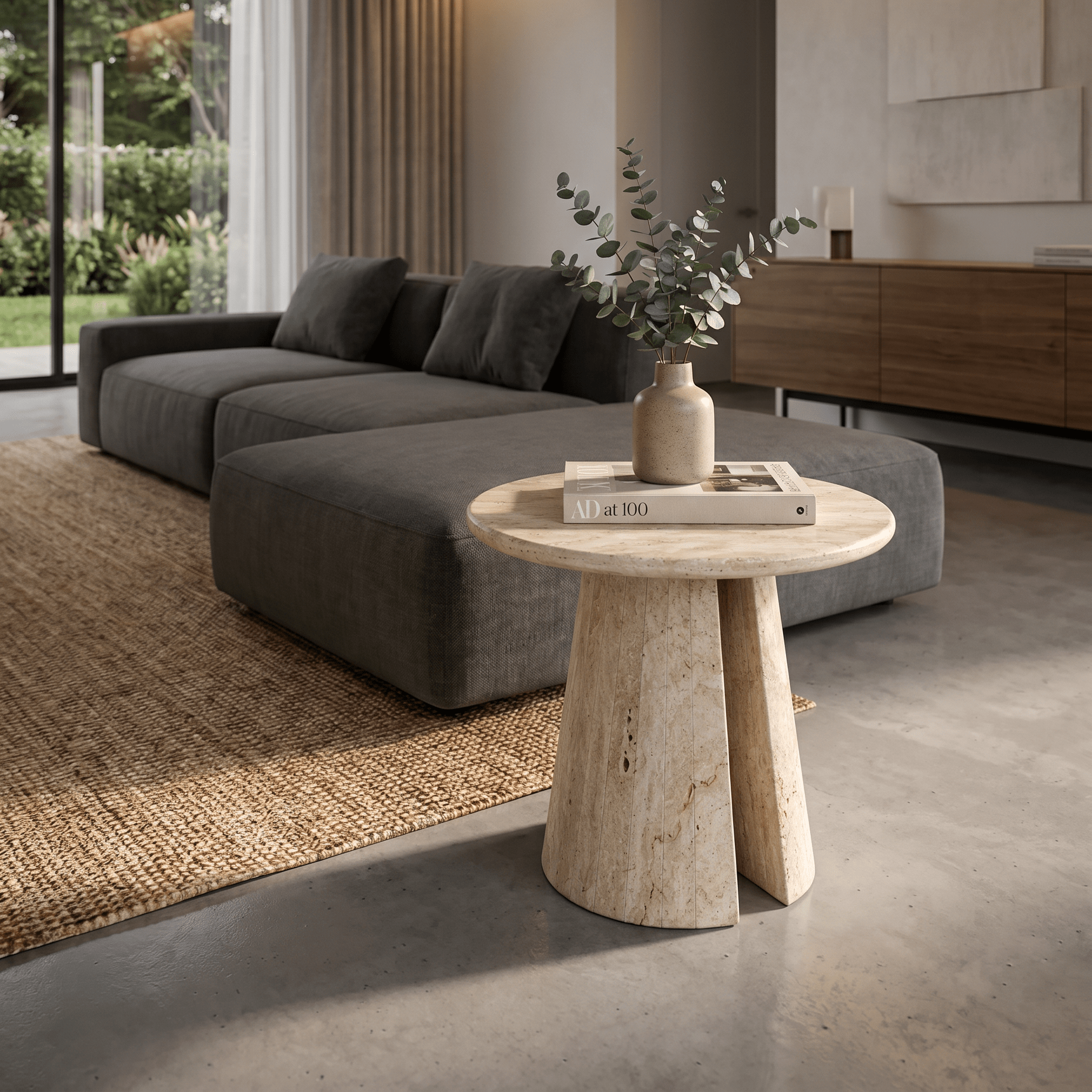 Travertine Round Side Table - Art and craft furniture