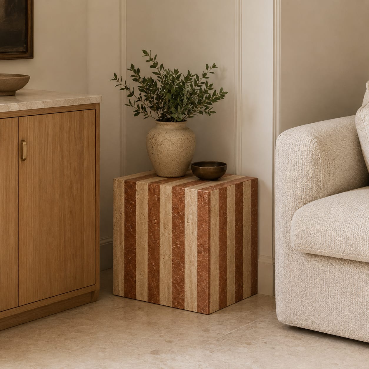 Travertine Side Table Honed Finish - Art and craft furniture