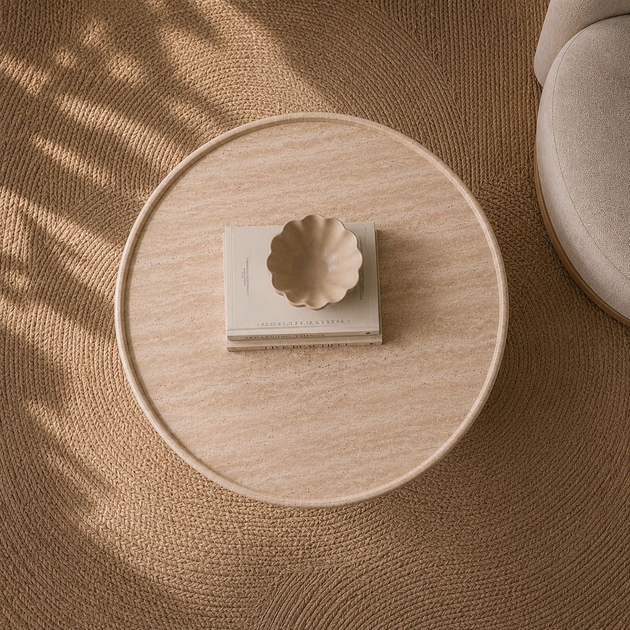 Travertine Stone Cross Cut Beige Coffee Table - Art and craft furniture