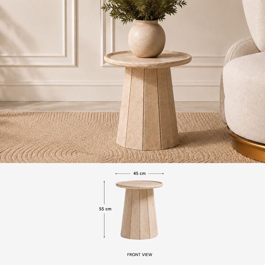 Travertine Stone Cross Cut Beige Side Table - Art and craft furniture