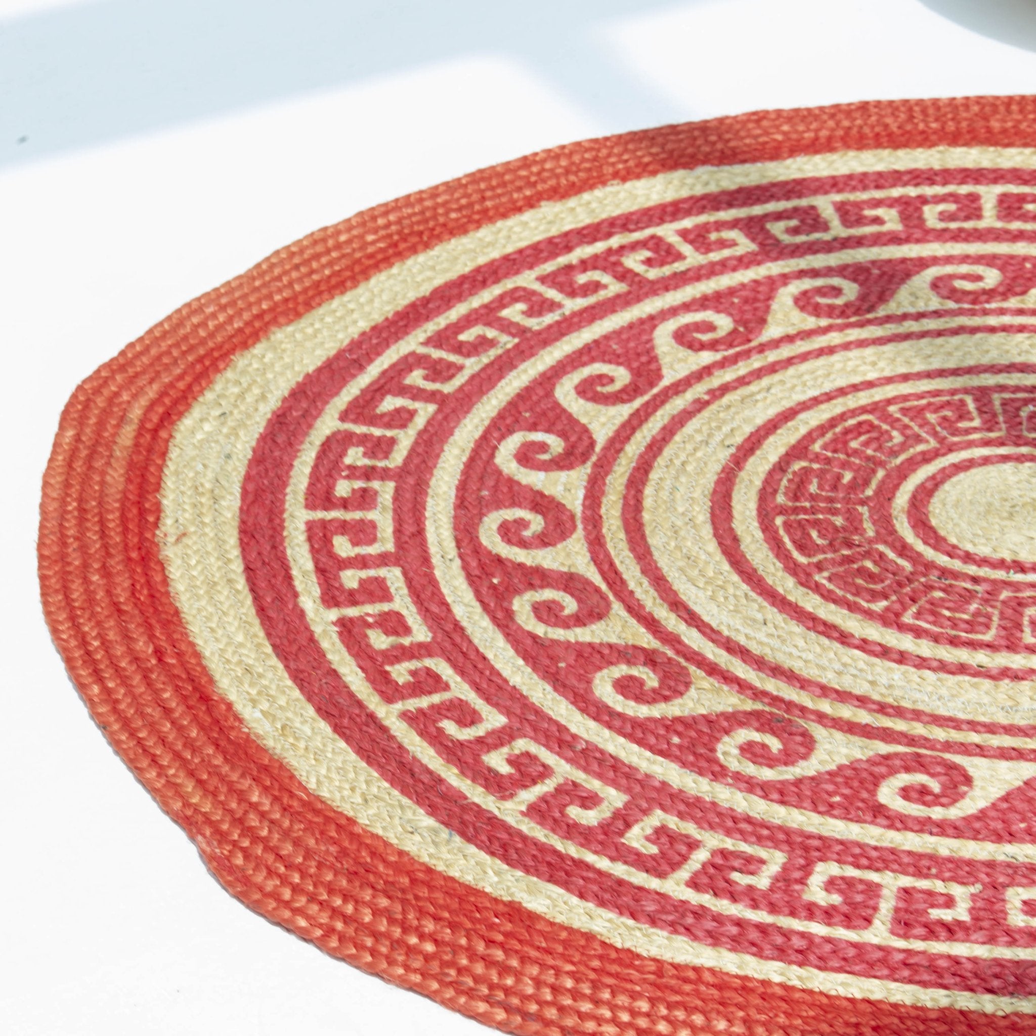 TRIBAL PRINTED JUTE ROUND RED HANDMADE RUG - Art and craft furniture