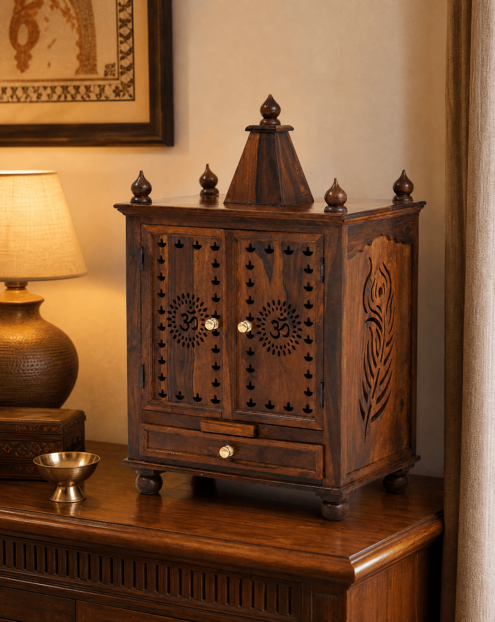 TWO DOOR ONE DRAWER WOODEN TEMPLE - Art and craft furniture