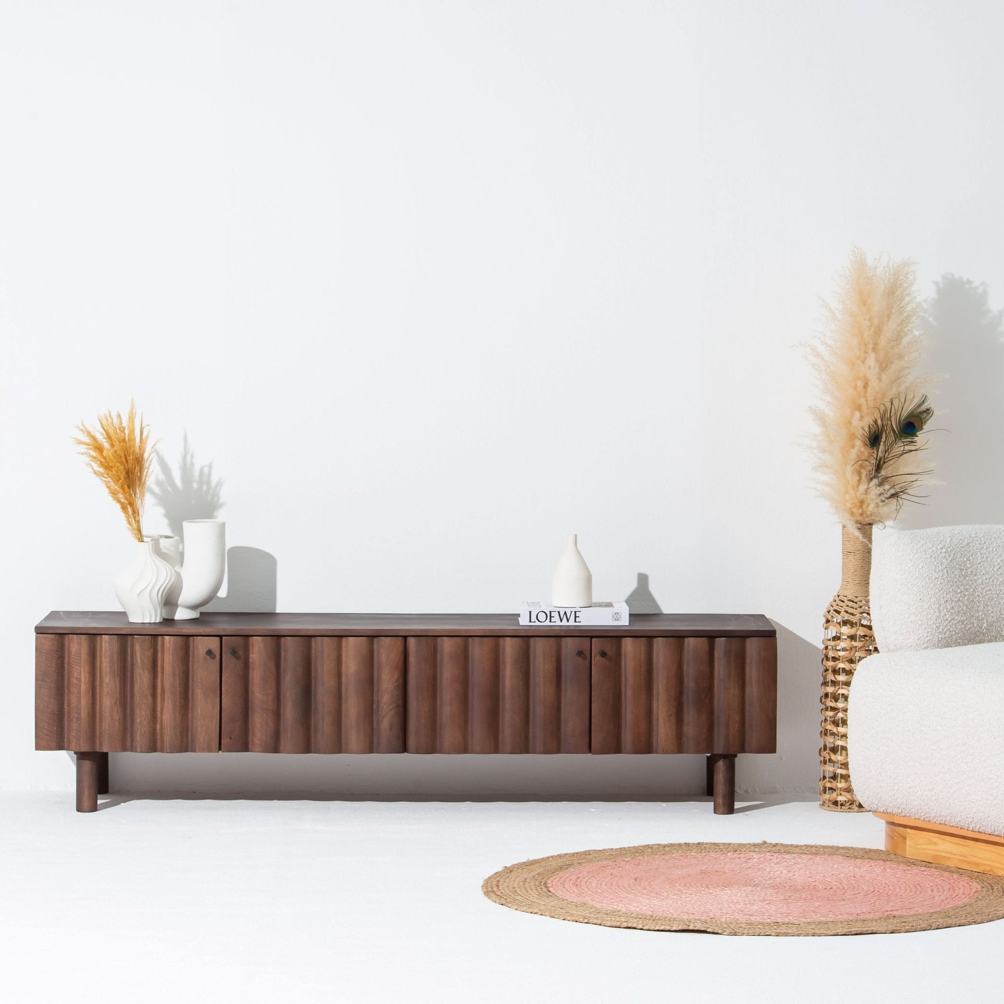 VALENCIA-BROWN FOUR DOOR TV STAND - Art and craft furniture