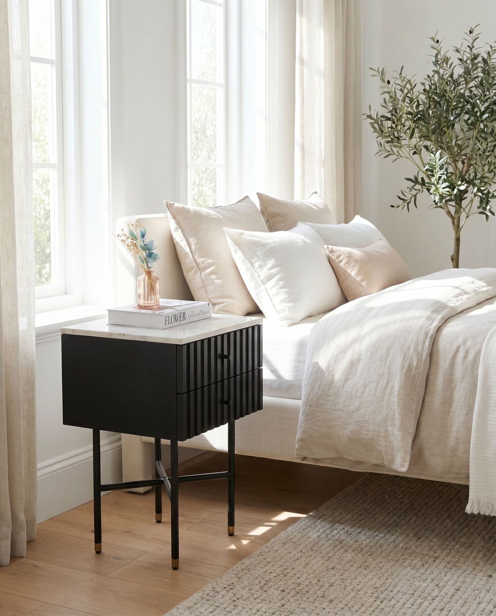 Vanta Marble Top Two Drawer Nightstand Table - Art and craft furniture