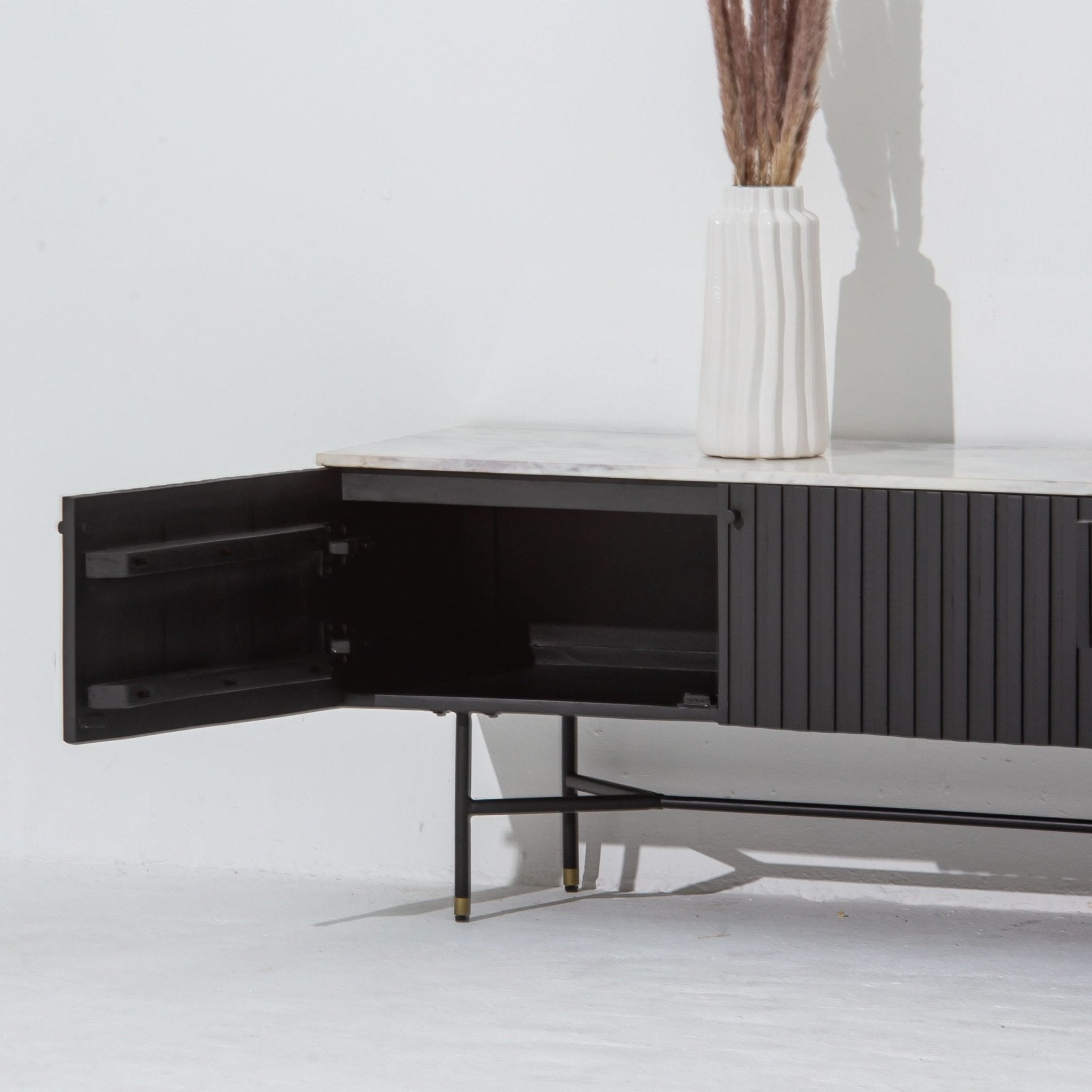 VANTA MARBLE TOP TWO DRAWER THREE DOOR TV STAND - Art and craft furniture
