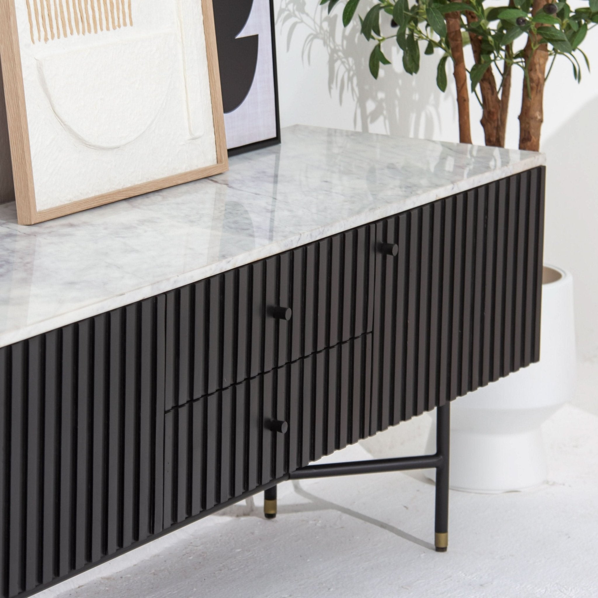 VANTA MARBLE TOP TWO DRAWER THREE DOOR TV STAND - Art and craft furniture