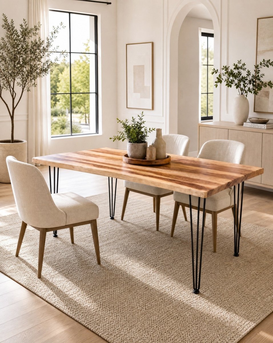 Velmont Rose Wood Hair Pin leg Dining Table - Art and craft furniture