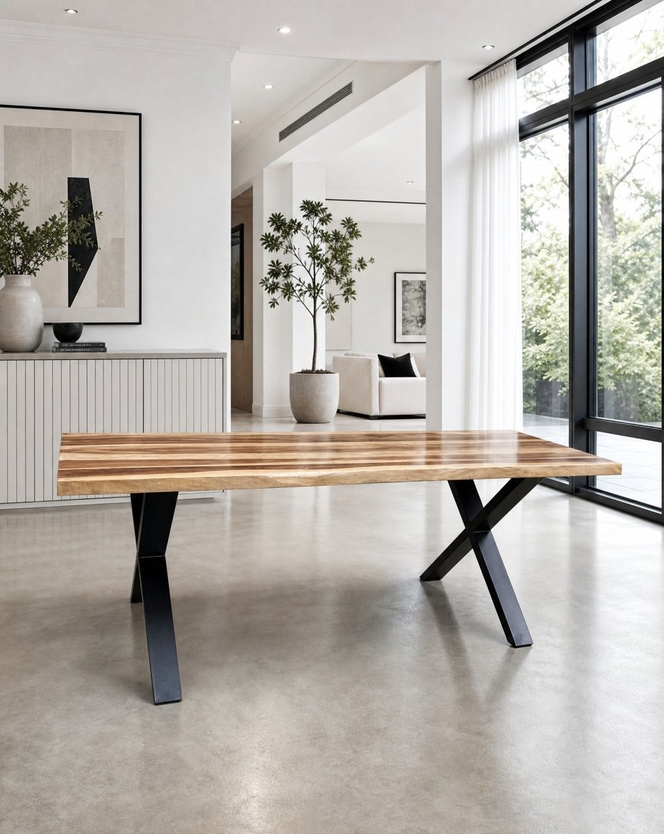 Velmont Rose Wood X Leg Dining Table - Art and craft furniture