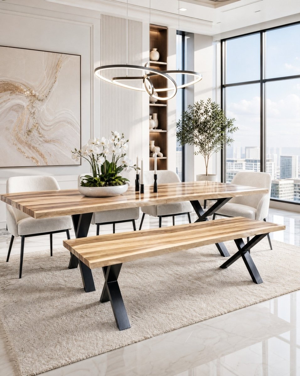 Velmont Rose Wood X Leg Dining Table - Art and craft furniture