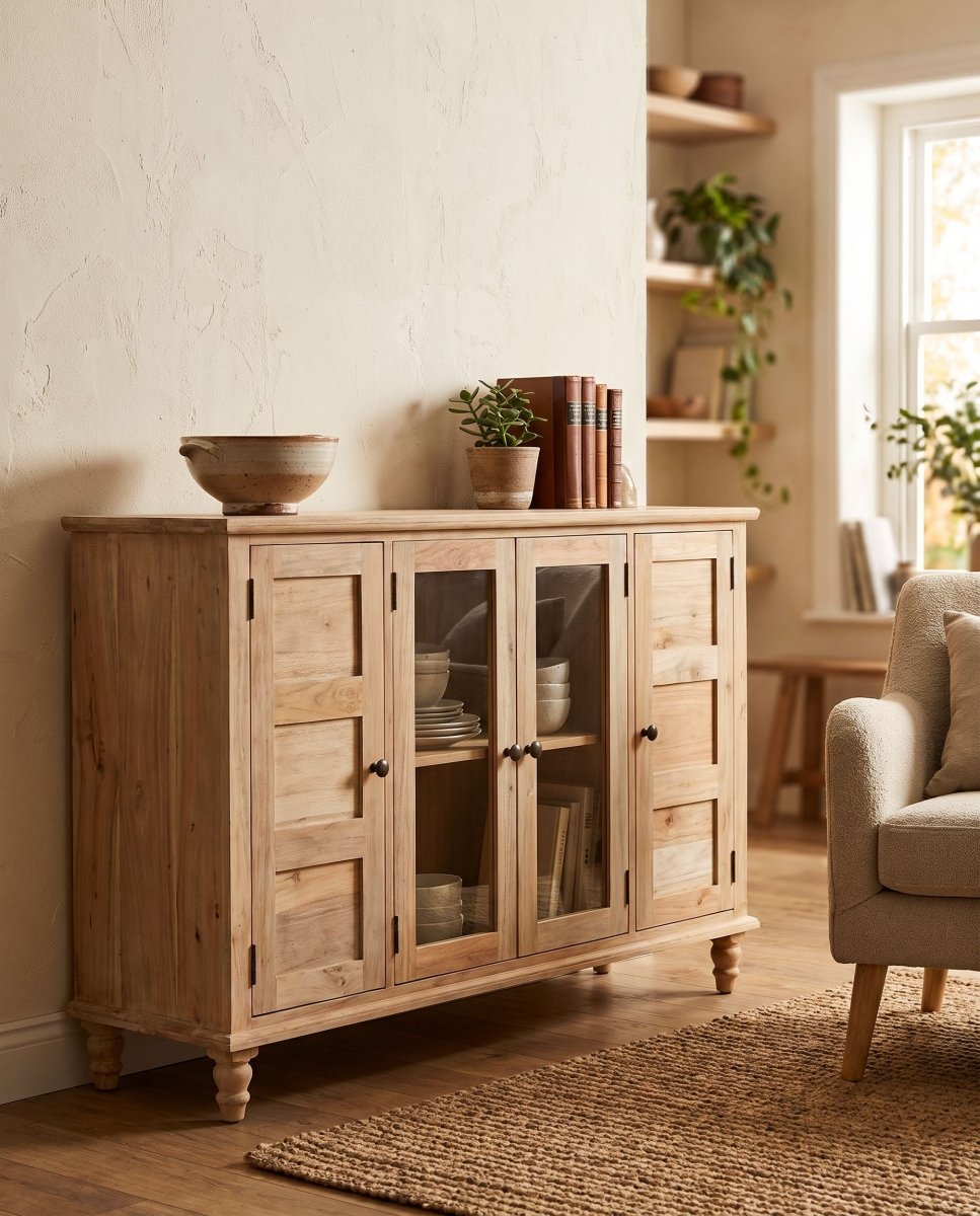 Velona 6 Drawer 2 Glass Door Side Board - Art and craft furniture