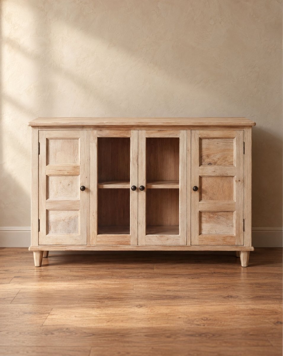 Velona 6 Drawer 2 Glass Door Side Board - Art and craft furniture