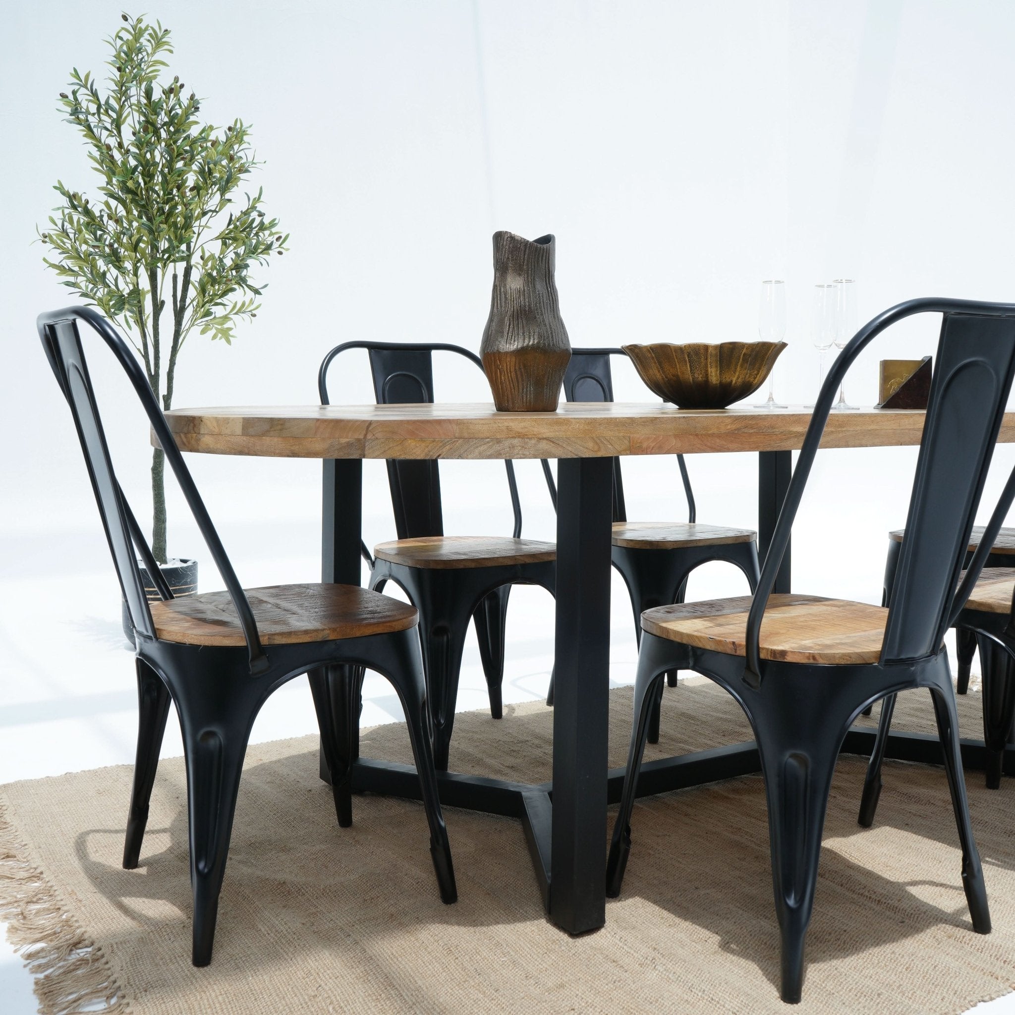 Venetian Charm Mango wood Top With Metal Legs Dining Table - Art and craft furniture