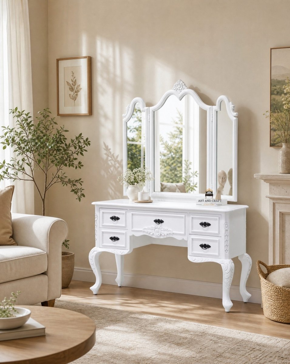 Vienna White Wooden Dressing Table - Art and craft furniture