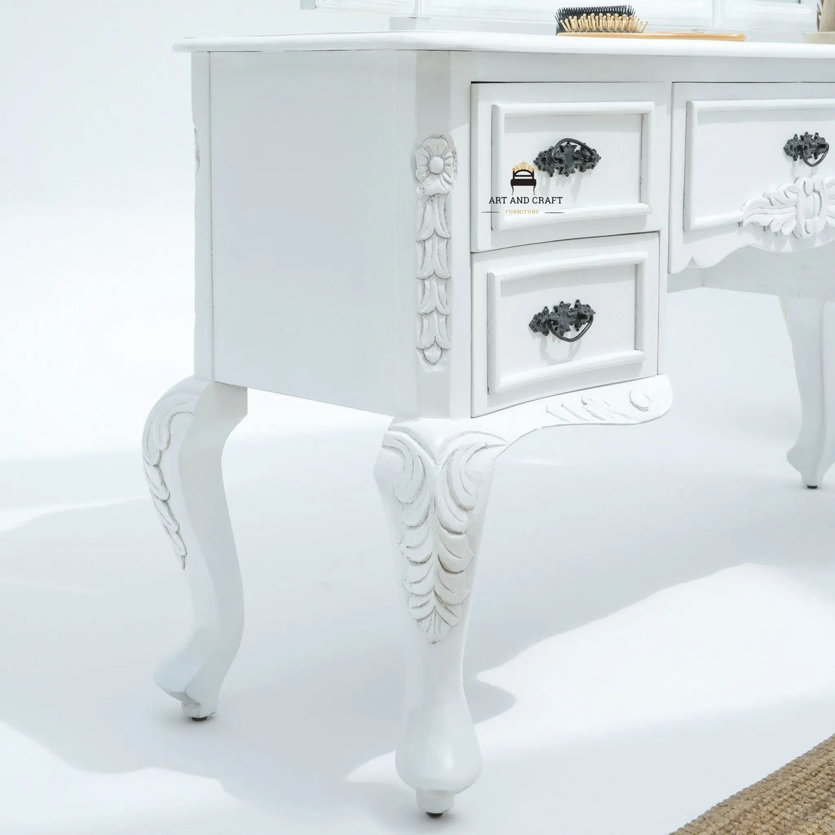 Vienna White Wooden Dressing Table - Art and craft furniture