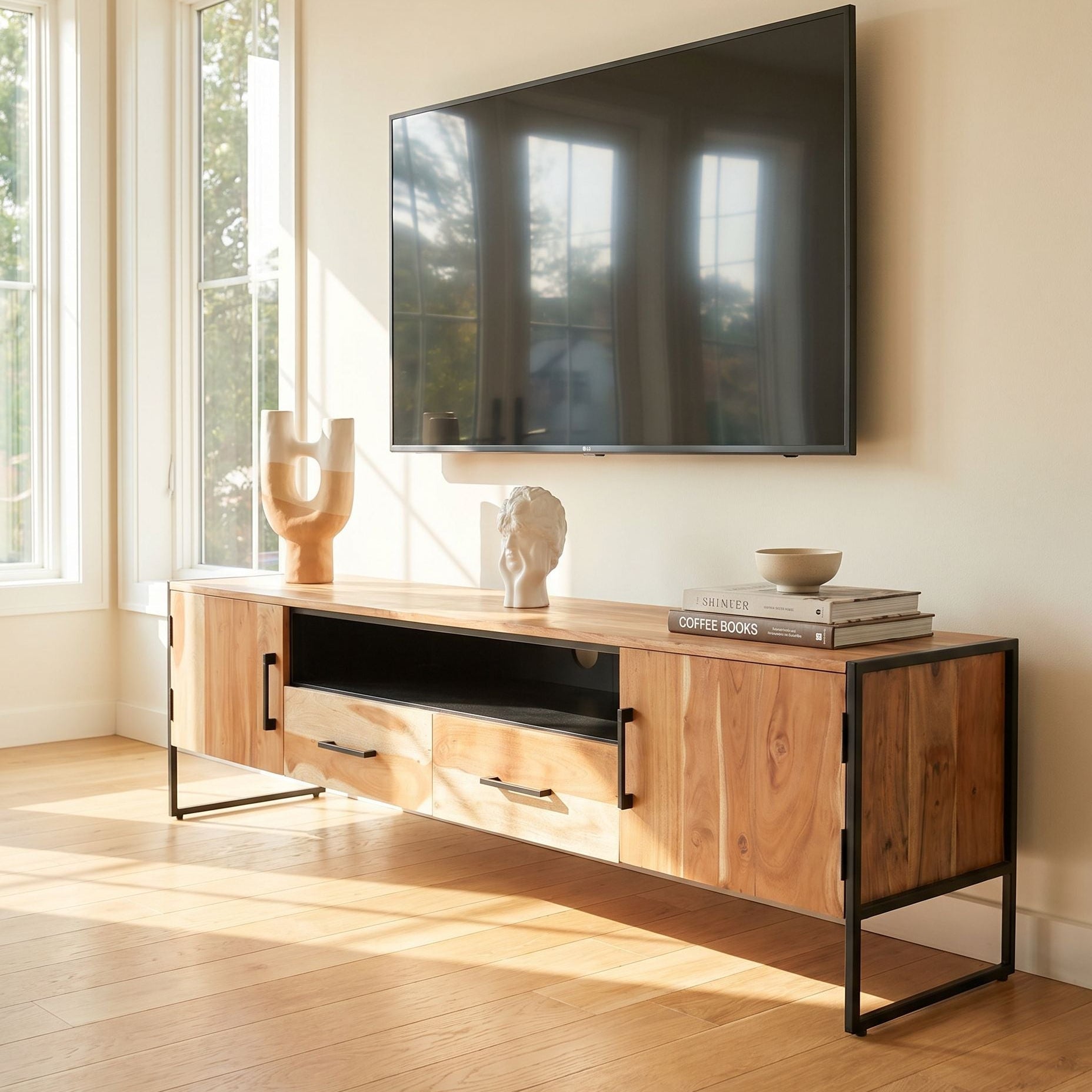 Villeneue Acacia Wood TV Stand - Art and craft furniture