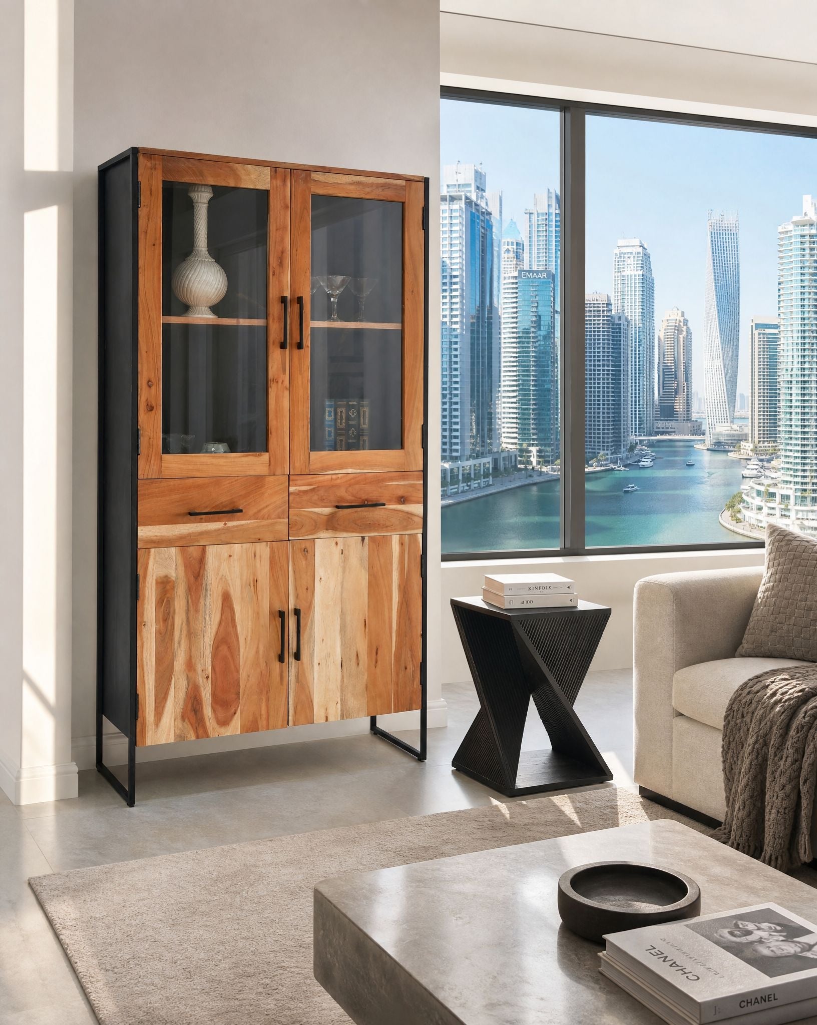 Villeneuve Acacia wood door cabinet - Art and craft furniture