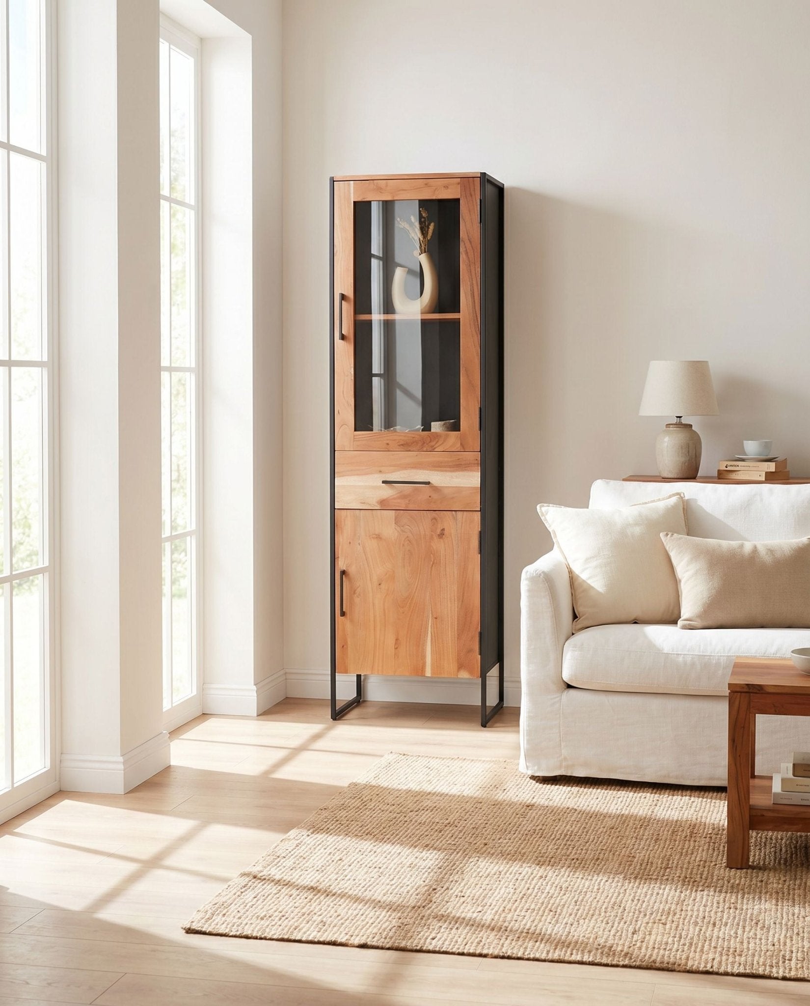 Villeneuve Acacia Wood Single Door Cabinet - Art and craft furniture