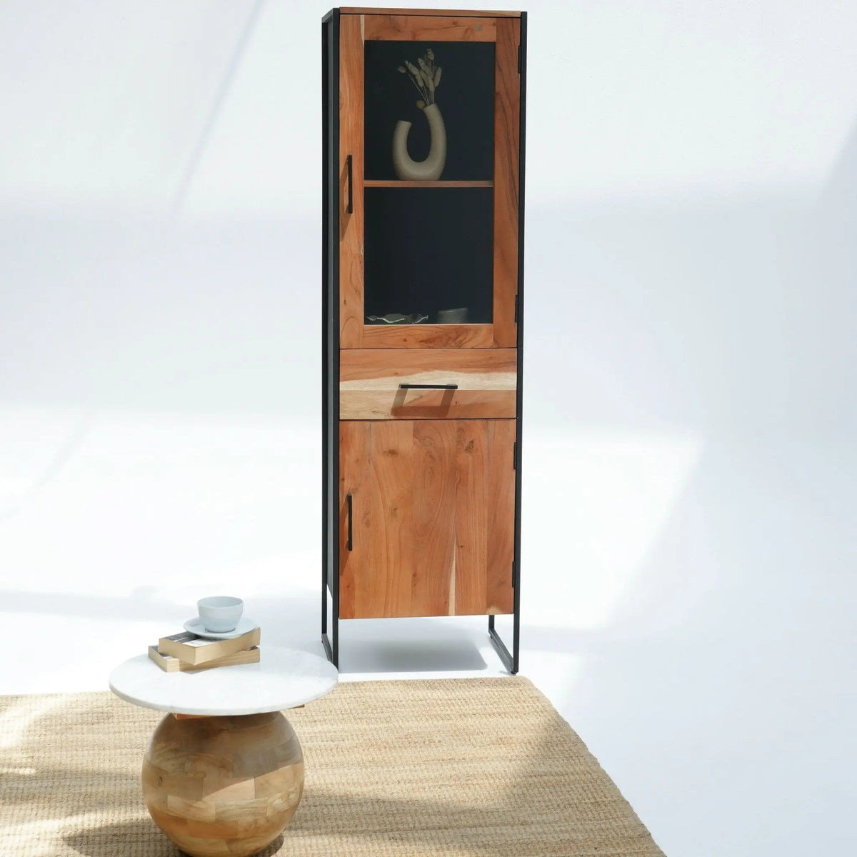 Villeneuve Acacia Wood Single Door Cabinet - Art and craft furniture
