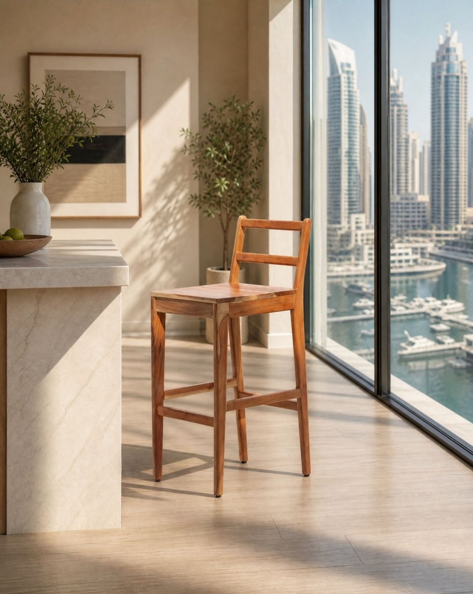 Vincent Acacia Wood Bar Stool High Chair - Art and craft furniture