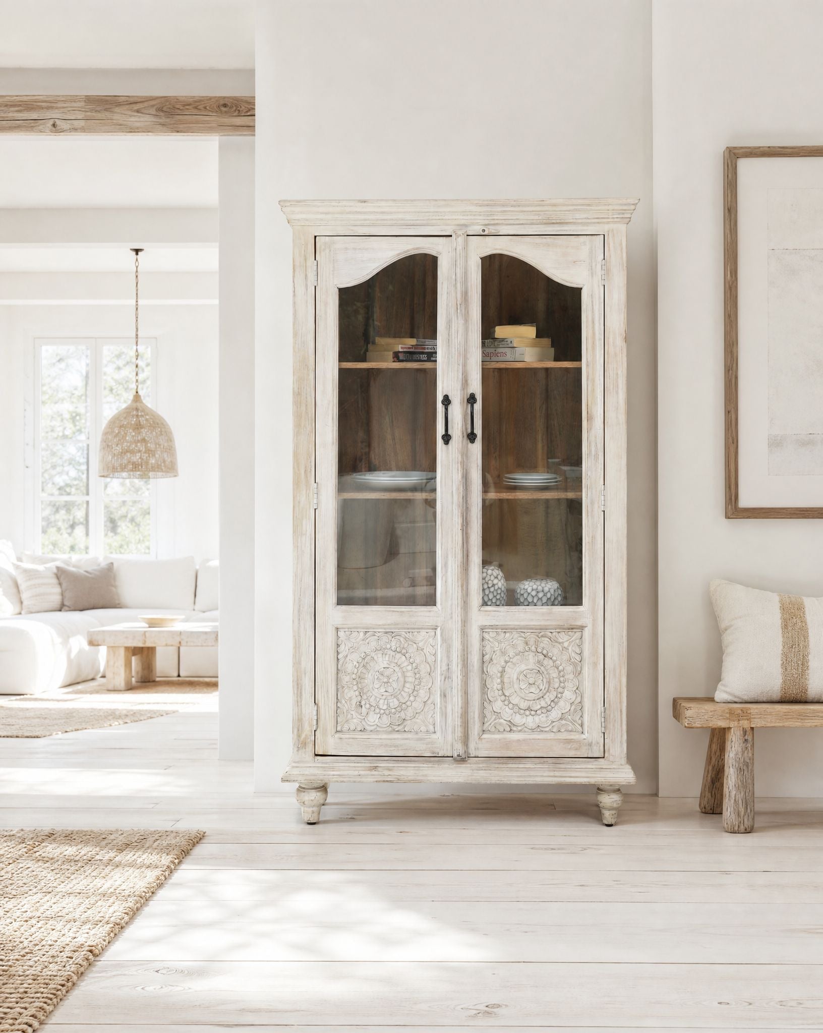 Virella Wood Carved Cabinet - Art and craft furniture