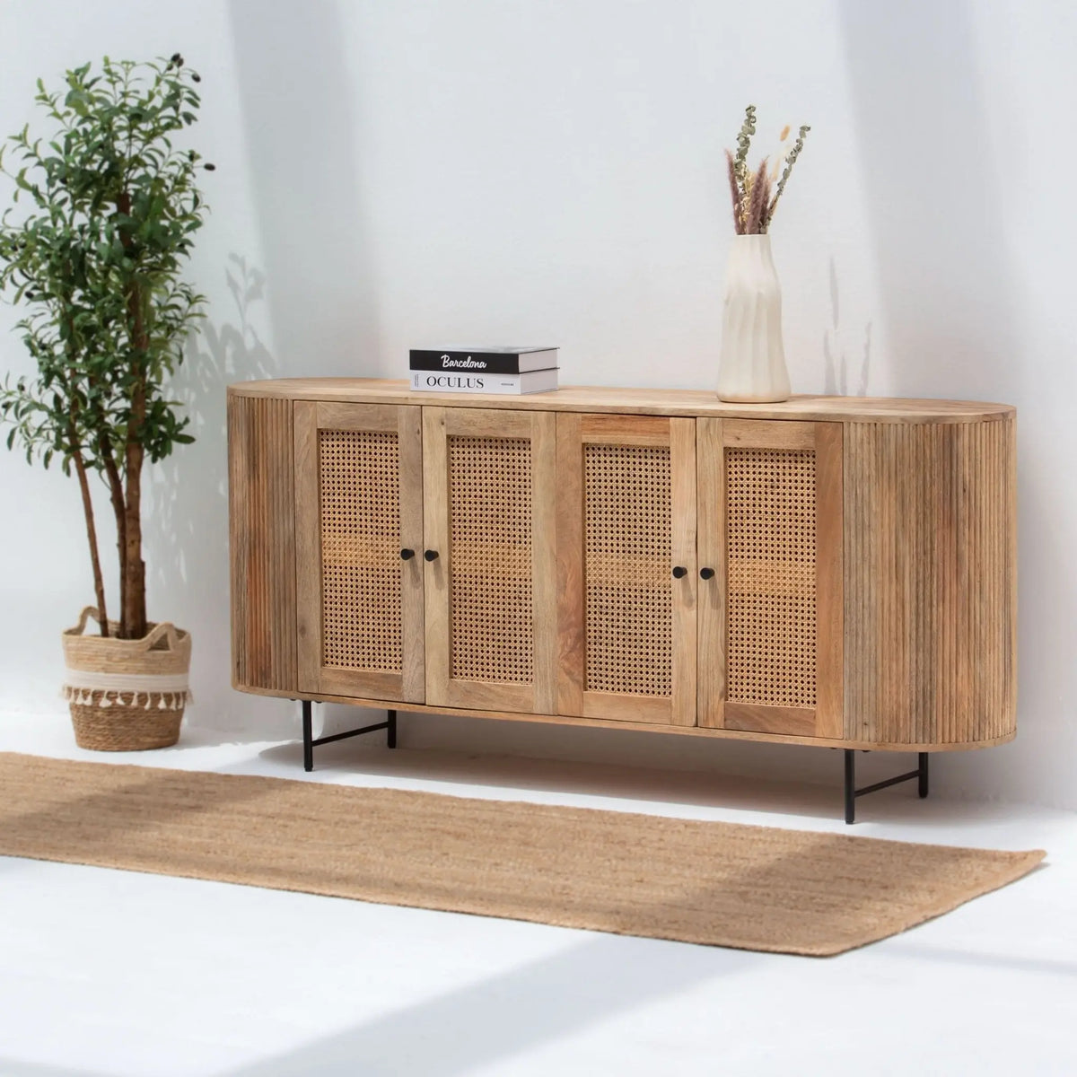 WINDSOR CANE FOUR DOOR SIDEBOARD - Art and craft furniture