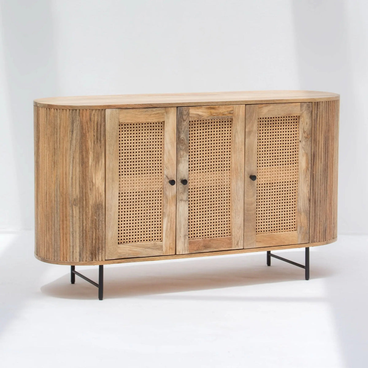 WINDSOR CANE THREE DOOR SIDE BOARD - Art and craft furniture