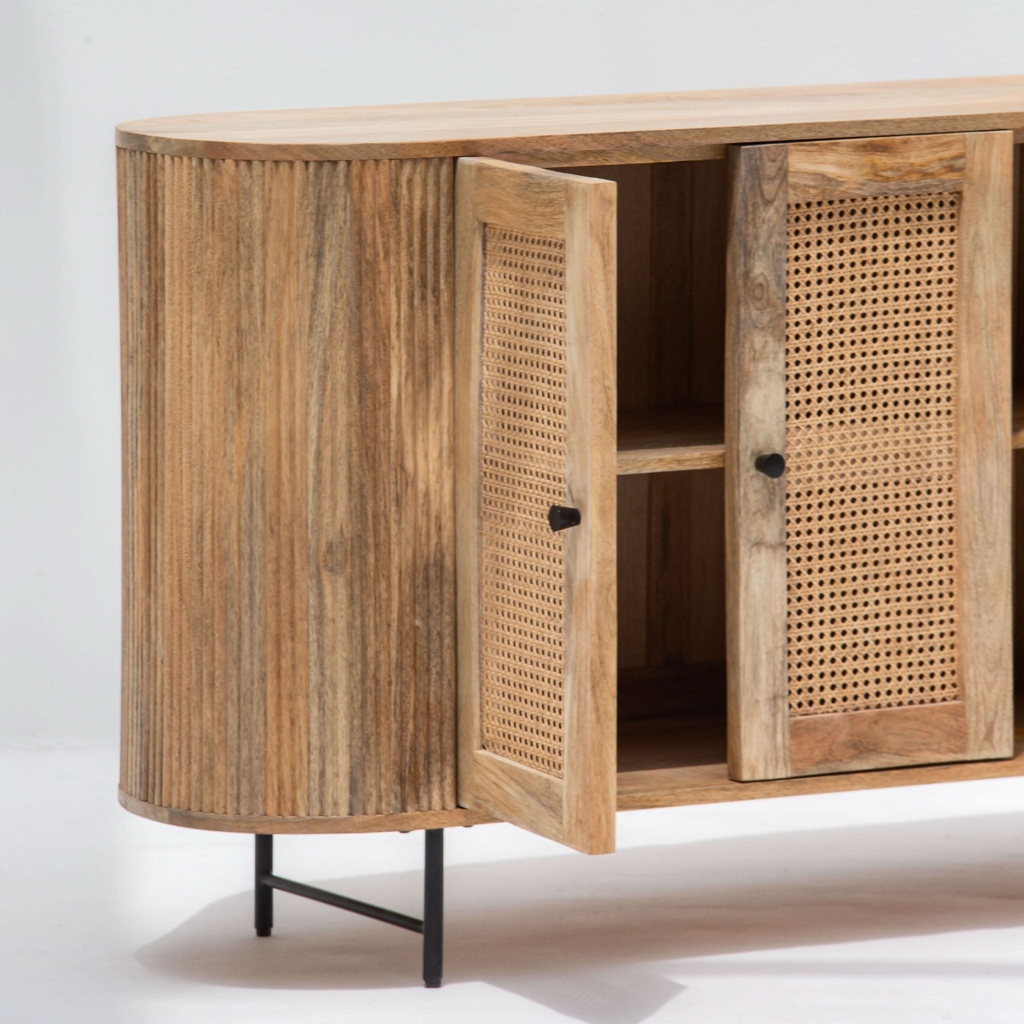 WINDSOR CANE THREE DOOR SIDE BOARD - Art and craft furniture