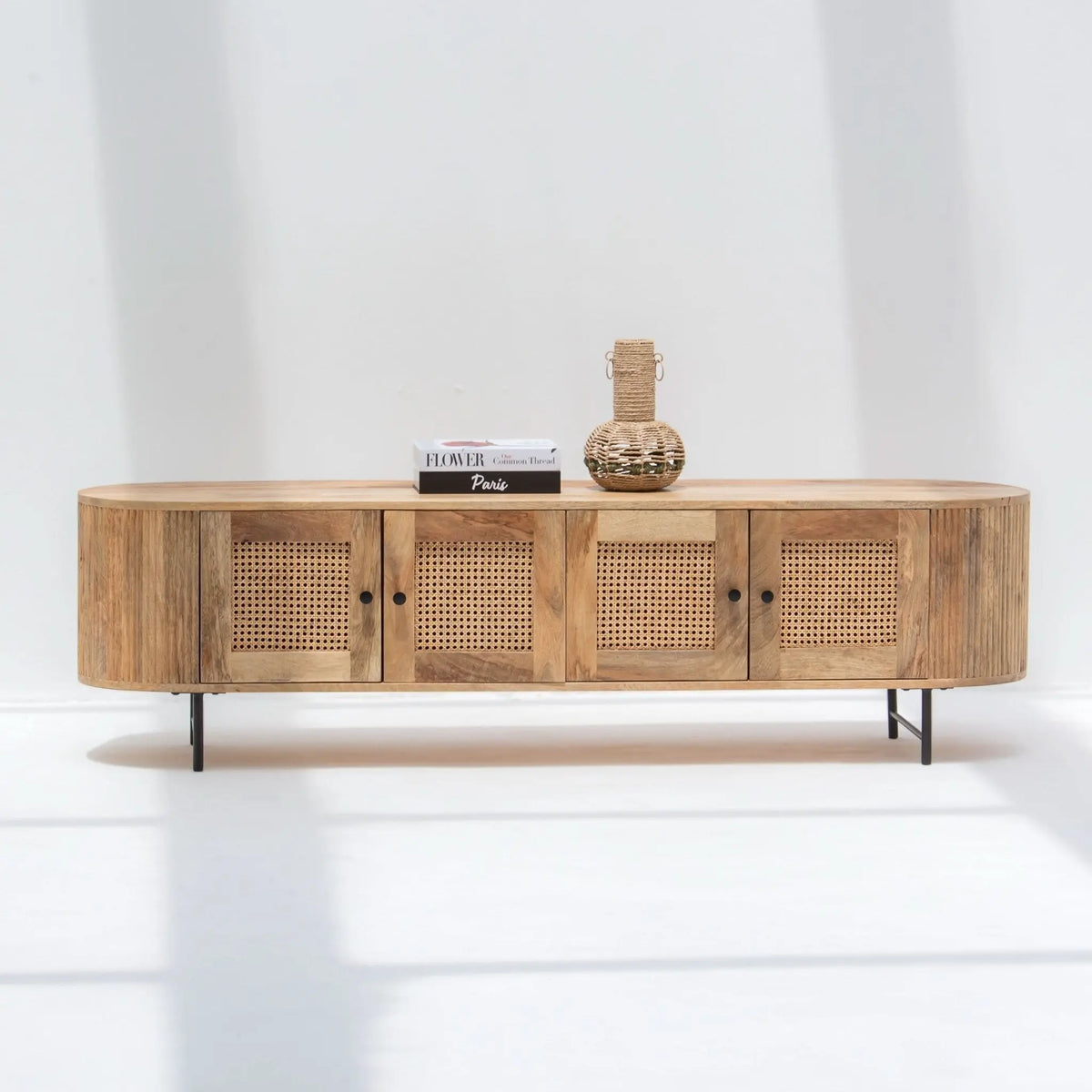 WINDSOR FOUR CANE DOOR TV STAND - Art and craft furniture