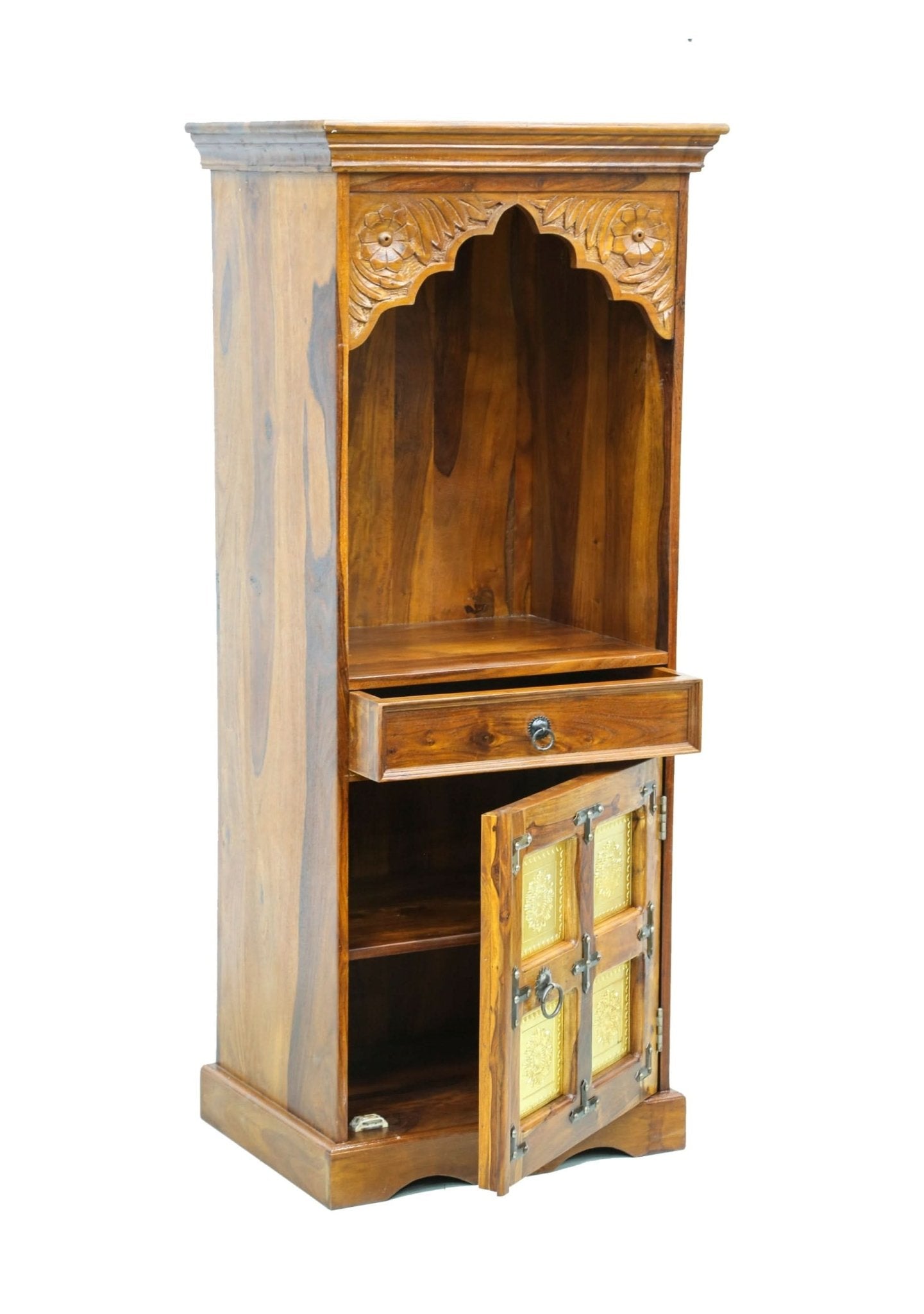 Wooden Brass Block One Door One Drawer Temple - Art and craft furniture