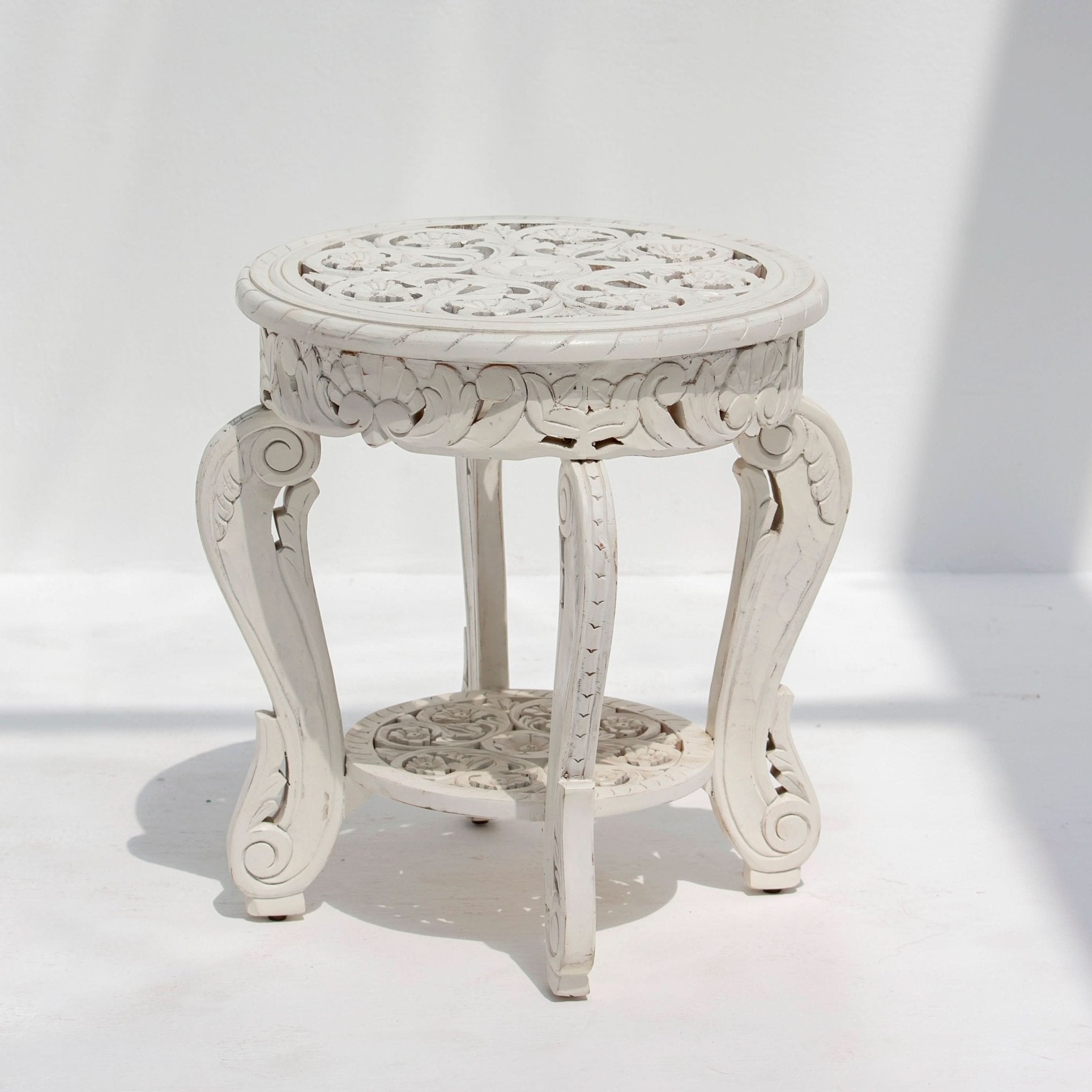 WOODEN CARVED ROUND STOOL - Art and craft furniture
