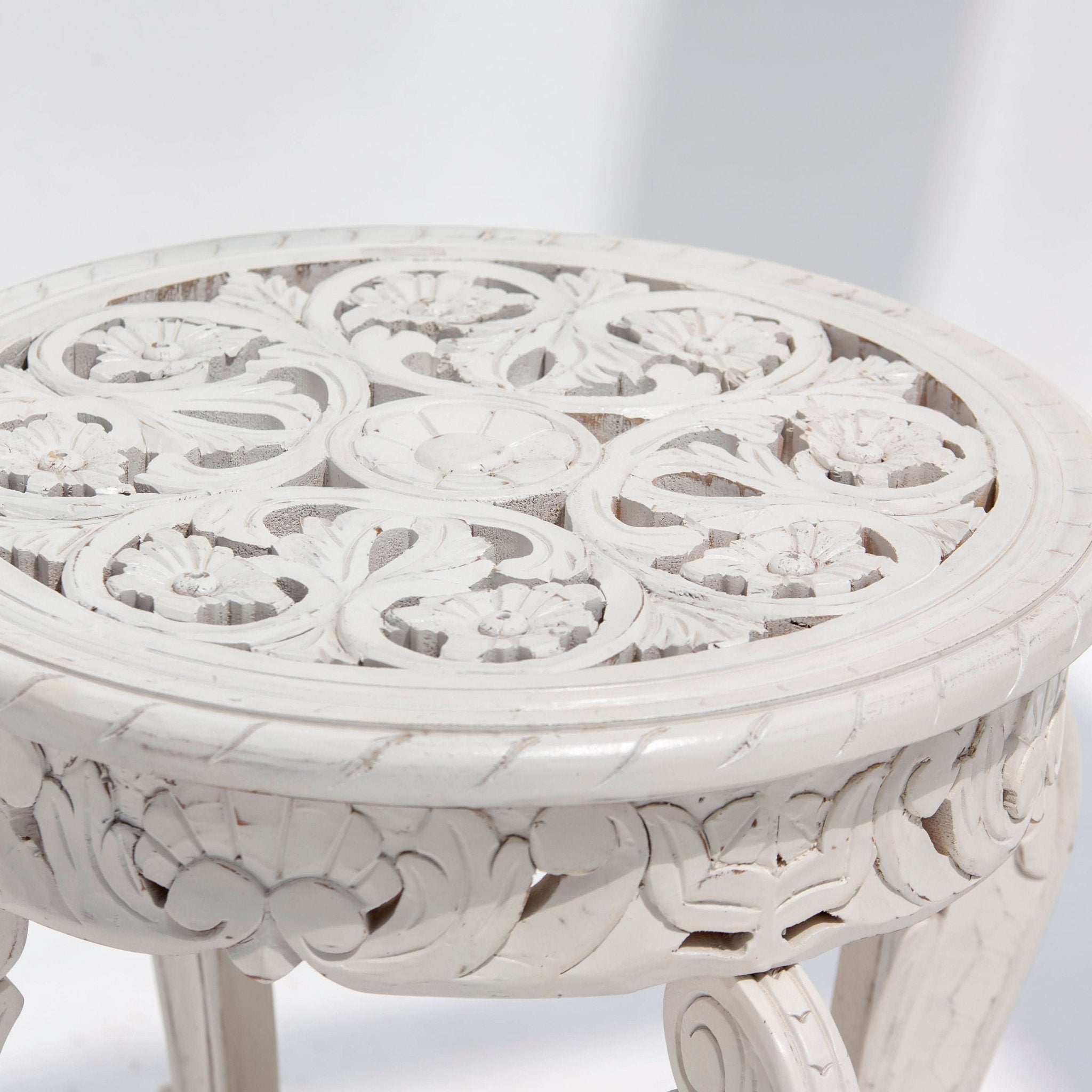 WOODEN CARVED ROUND STOOL - Art and craft furniture