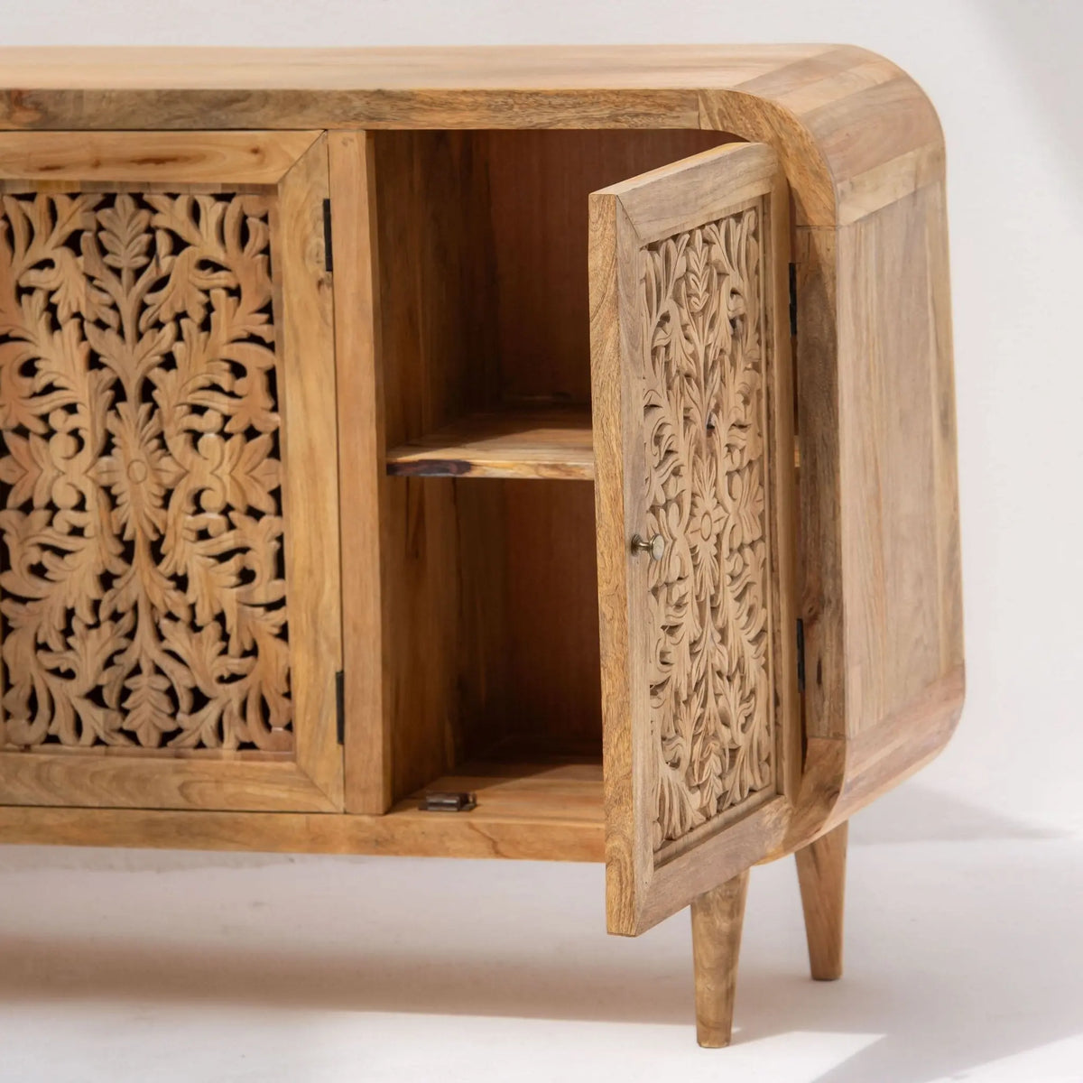 Zenvia Wooden Carving Four Door Sideboard - Art and craft furniture