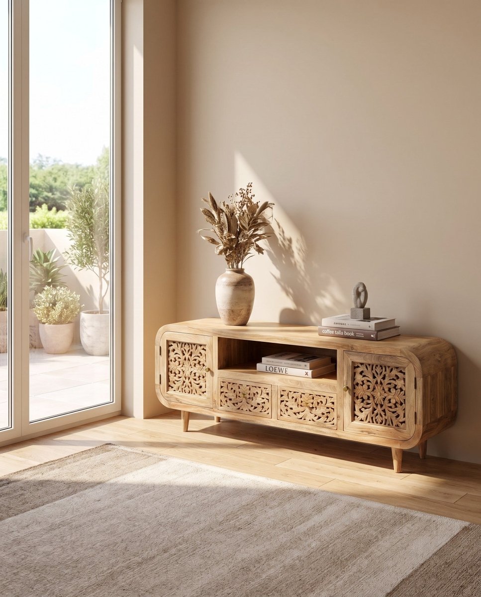 Zenvia Wooden TV Stand - Art and craft furniture