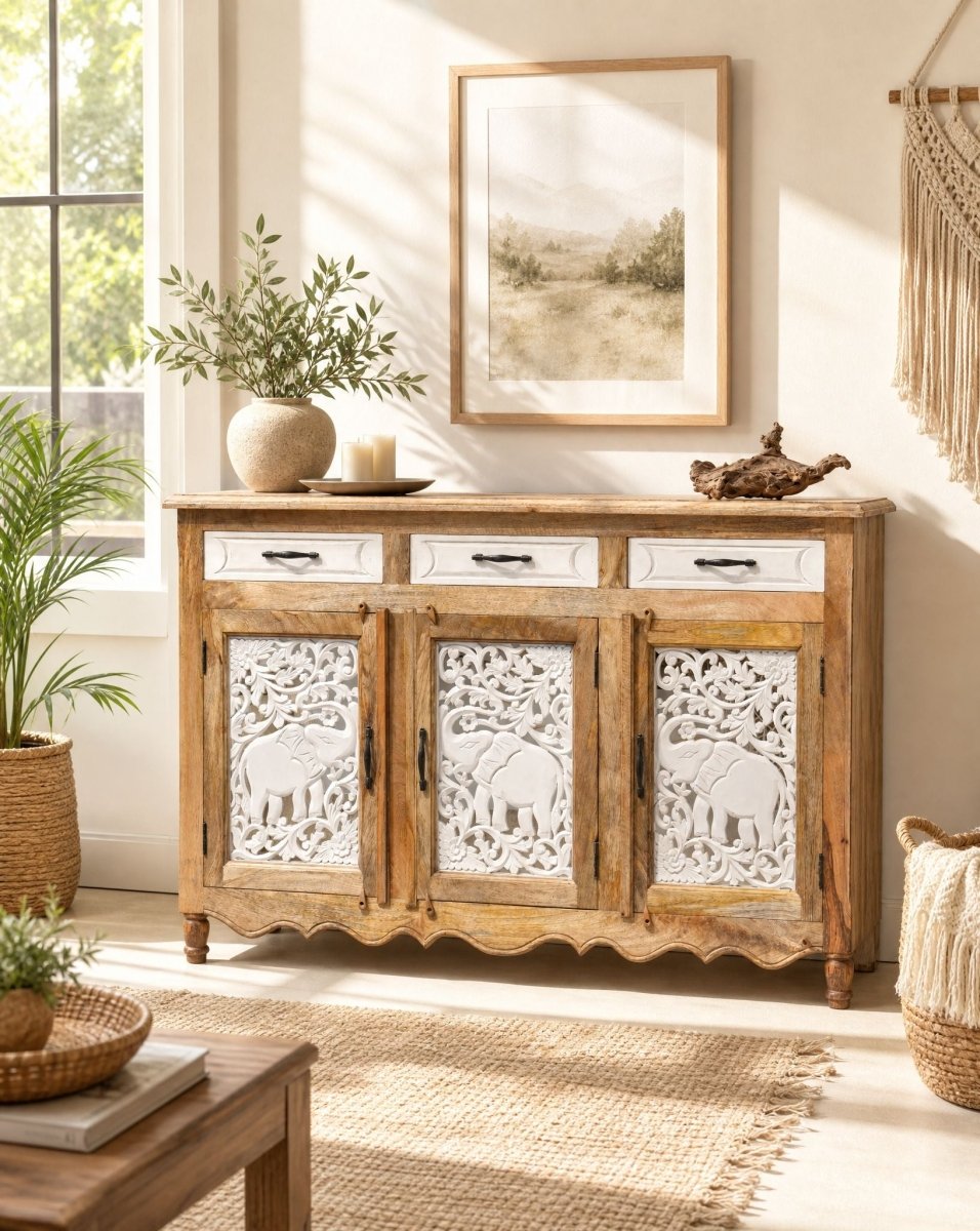 Zerra 3 Drawer 3 Door Wooden Sideboard - Art and craft furniture
