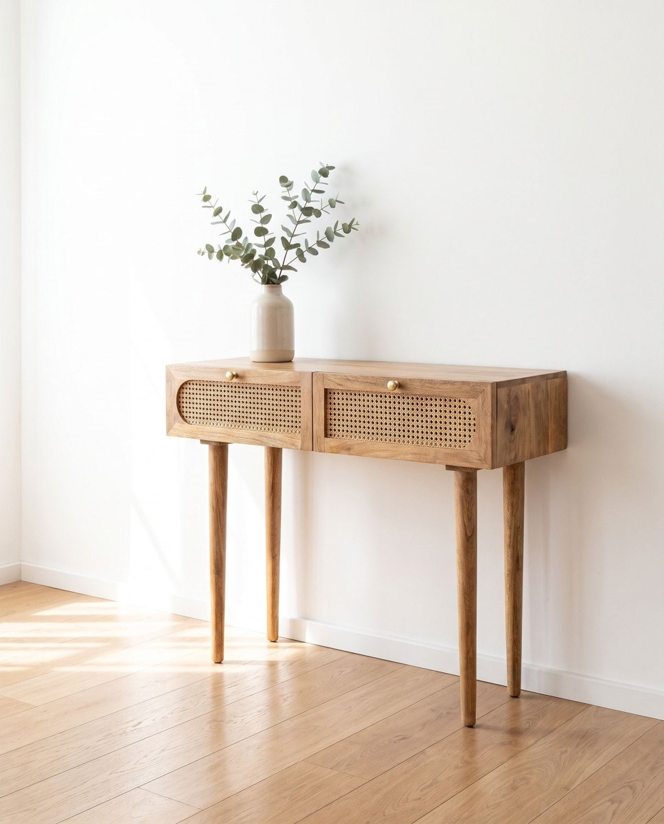 Zevora Rattan Mango Wood Console Table - Art and craft furniture