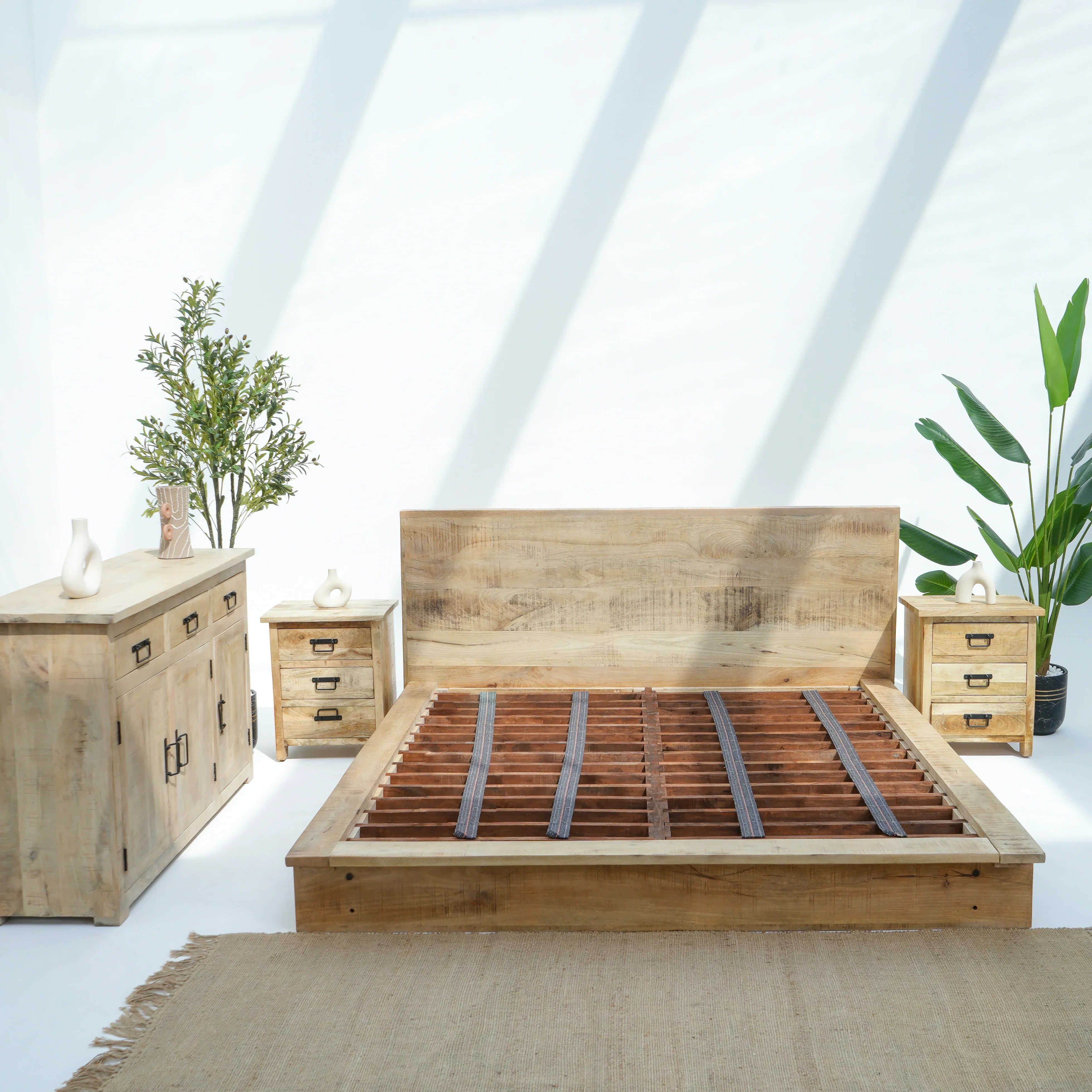 Low height wooden bed