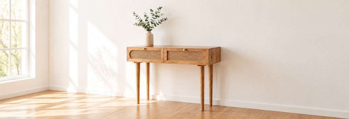 Rattan Console Table Styling Ideas for a Modern Entryway - Art and craft furniture